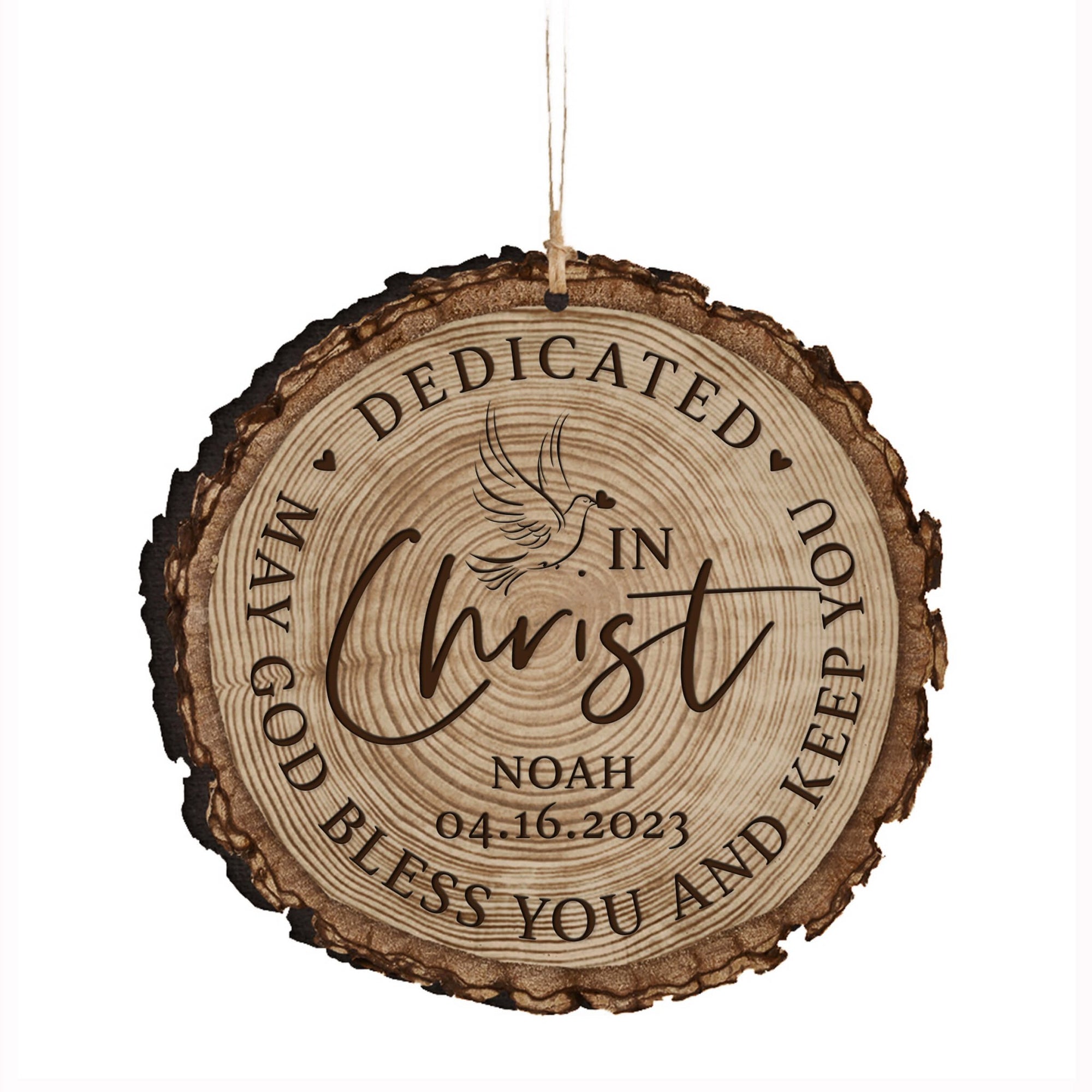 Personalized Wooden Dedication Barky Ornament - Dedicated In Christ - LifeSong Milestones