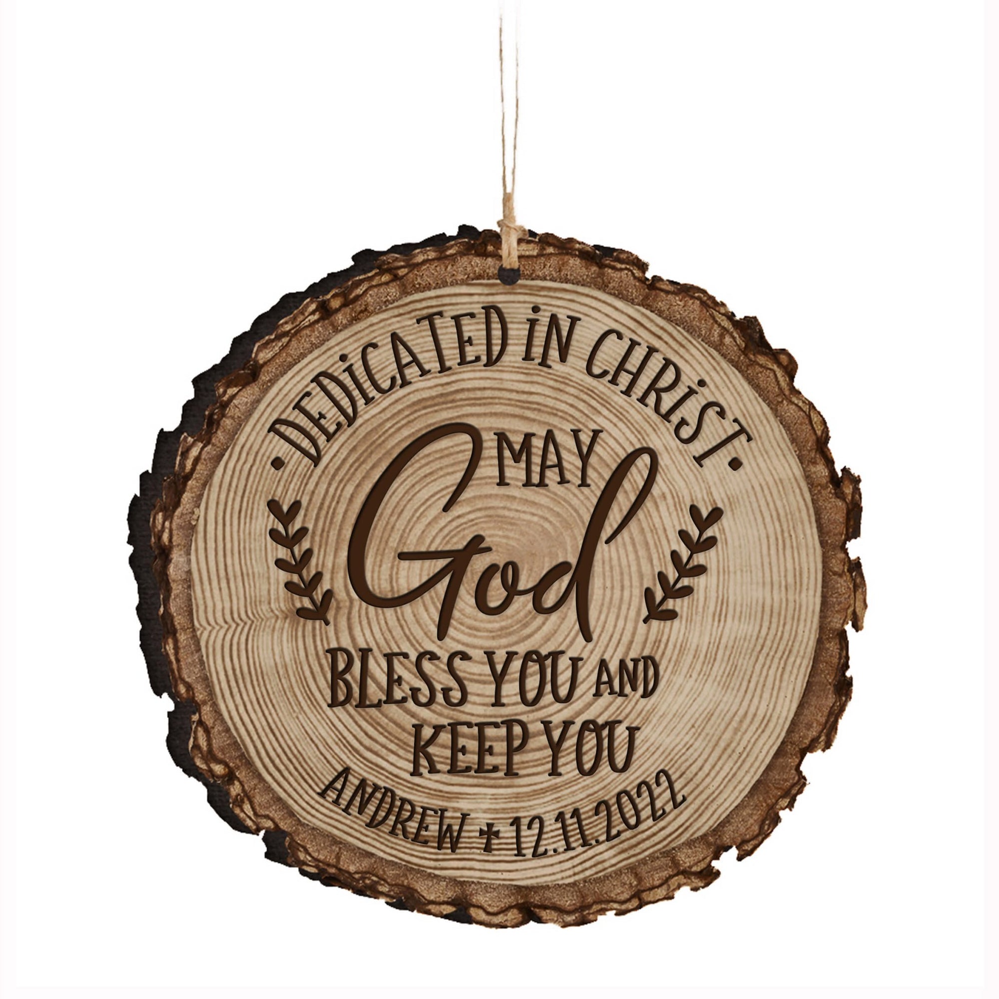 Personalized Wooden Dedication Barky Ornament - Dedicated In Christ - LifeSong Milestones