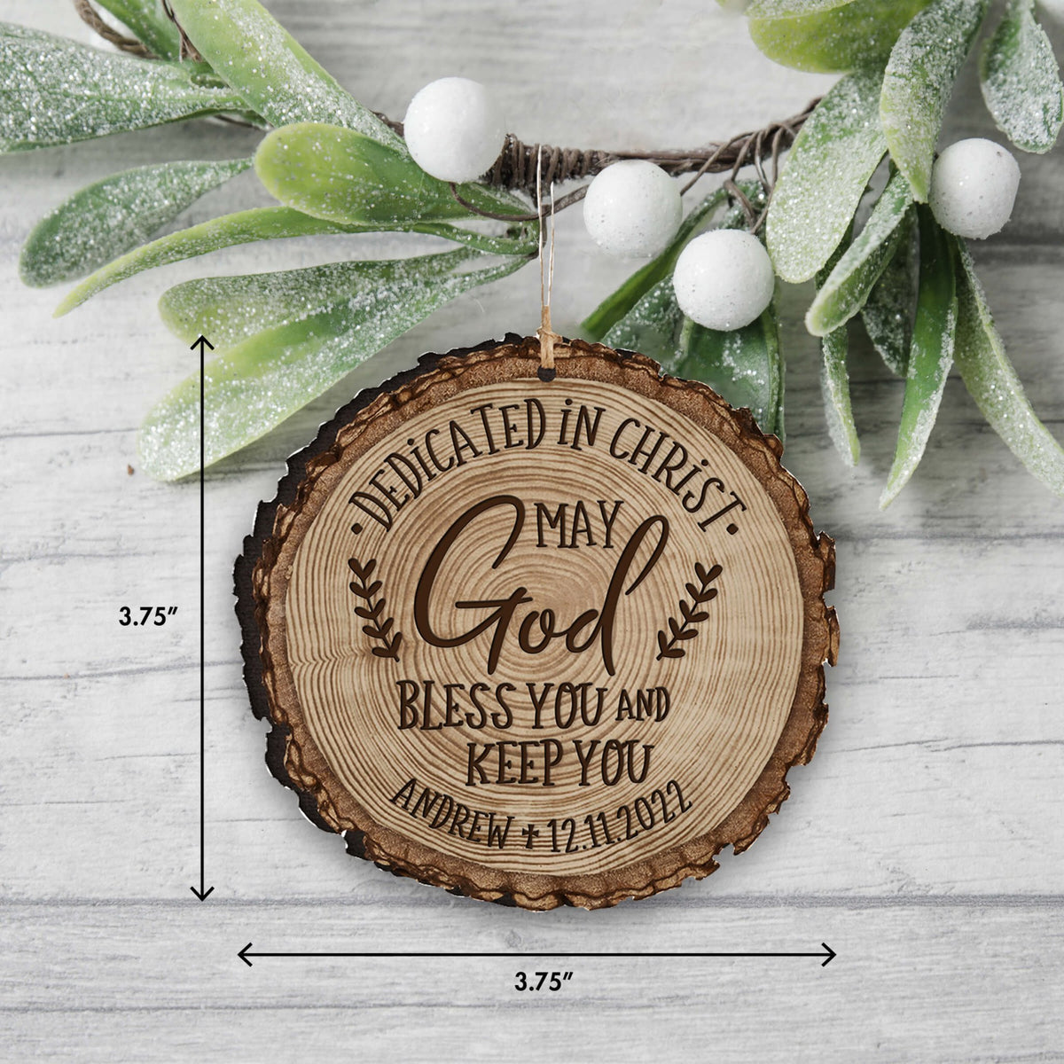Personalized Wooden Dedication Barky Ornament - Dedicated In Christ - LifeSong Milestones