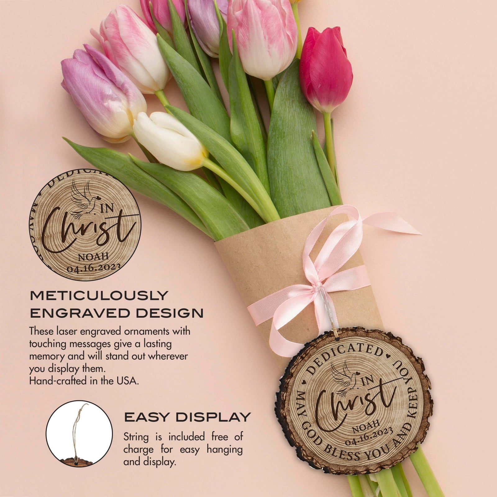 Personalized Wooden Dedication Barky Ornament - Dedicated In Christ - LifeSong Milestones