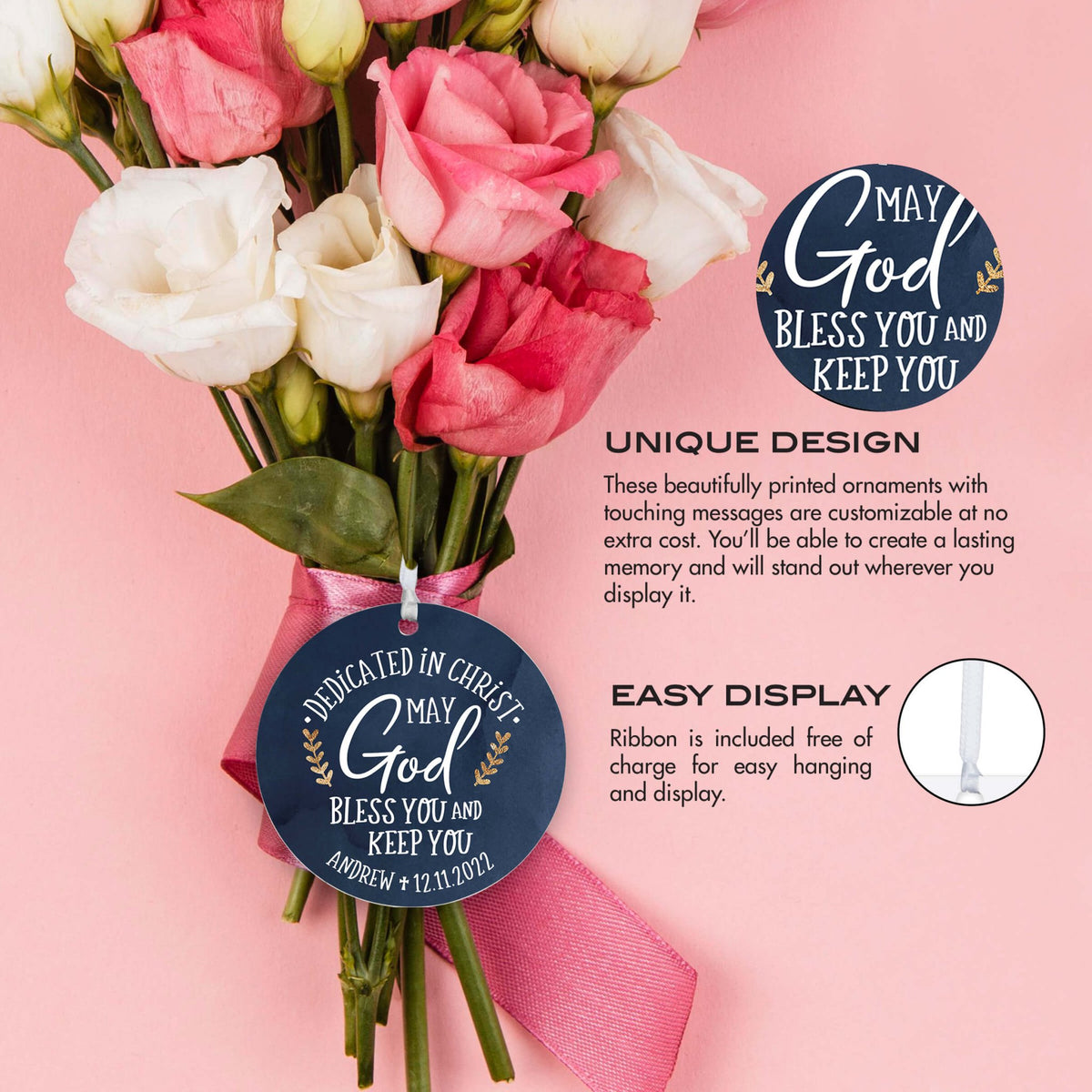 Personalized Unique Wooden Baptism Ornament Gift for Godchild