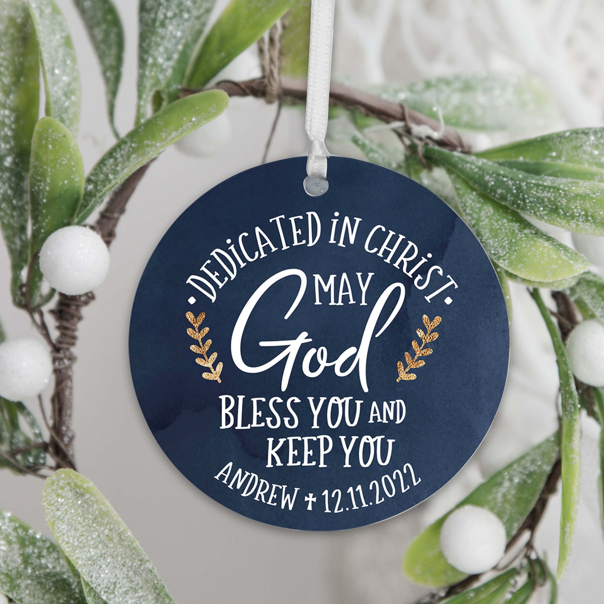 Personalized Wooden Dedication Ornament - Dedicated In Christ - LifeSong Milestones