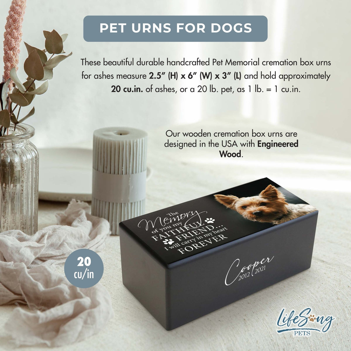 Personalized Wooden Dog Urn for Pet Ashes - Memorial Keepsake Box for Pet - My Faithful Friend - LifeSong Milestones