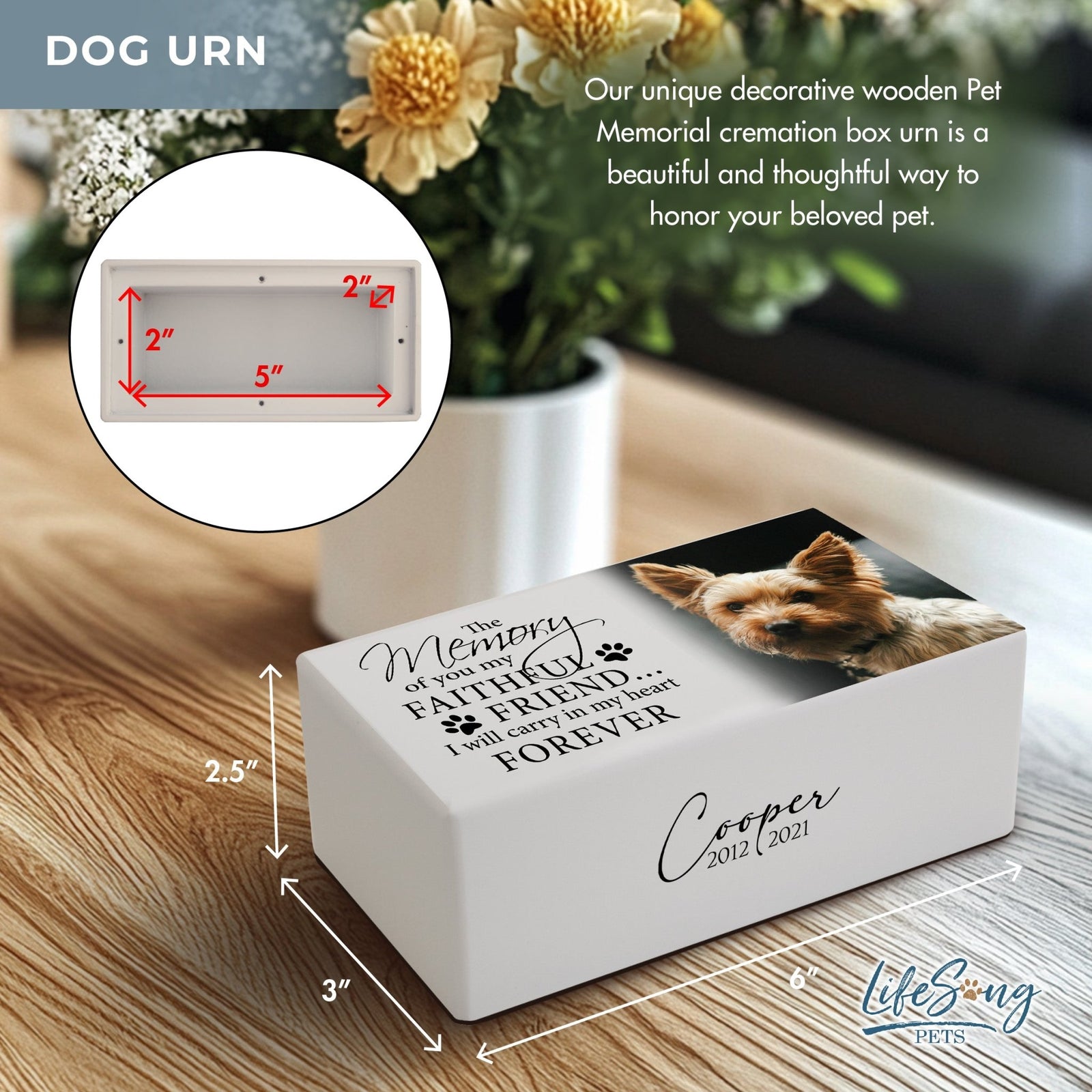 Personalized Wooden Dog Urn for Pet Ashes - Memorial Keepsake Box for Pet - My Faithful Friend - LifeSong Milestones