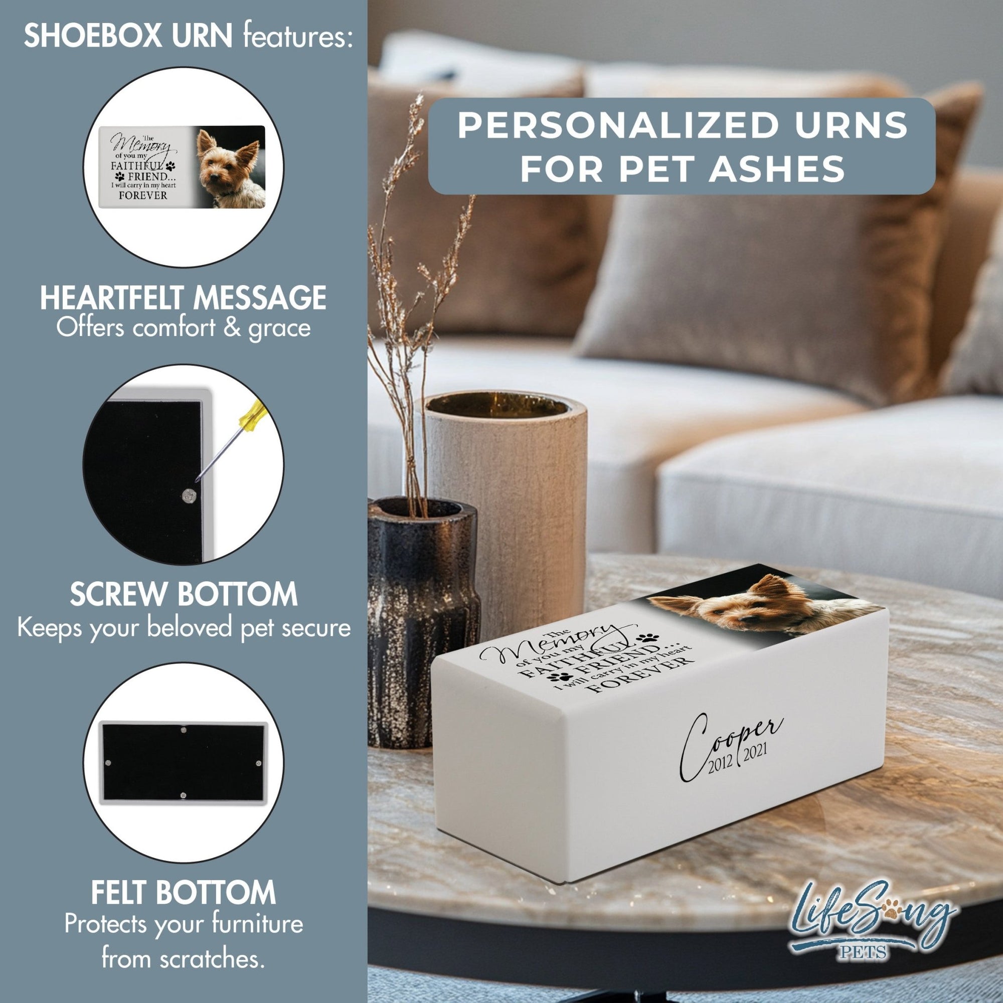 Personalized Wooden Dog Urn for Pet Ashes - Memorial Keepsake Box for Pet - My Faithful Friend - LifeSong Milestones