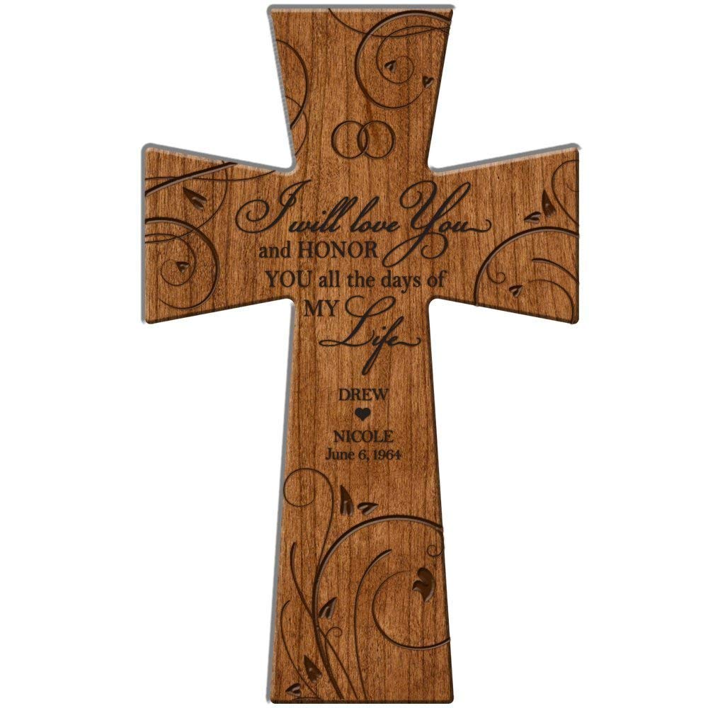 Personalized Wooden Engraved Wedding Wall Cross Gift - I Will Always Love You - LifeSong Milestones