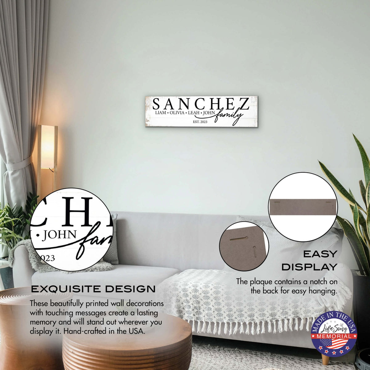 Personalized Wooden Family Name Wall Hanging Plaque for Home Décor - Sanchez Family - LifeSong Milestones