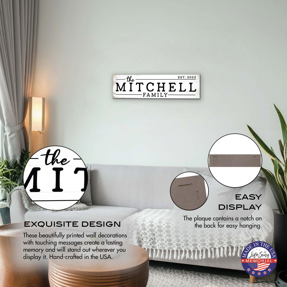 Personalized Wooden Family Name Wall Hanging Plaque for Home Décor - The Mitchell Family - LifeSong Milestones