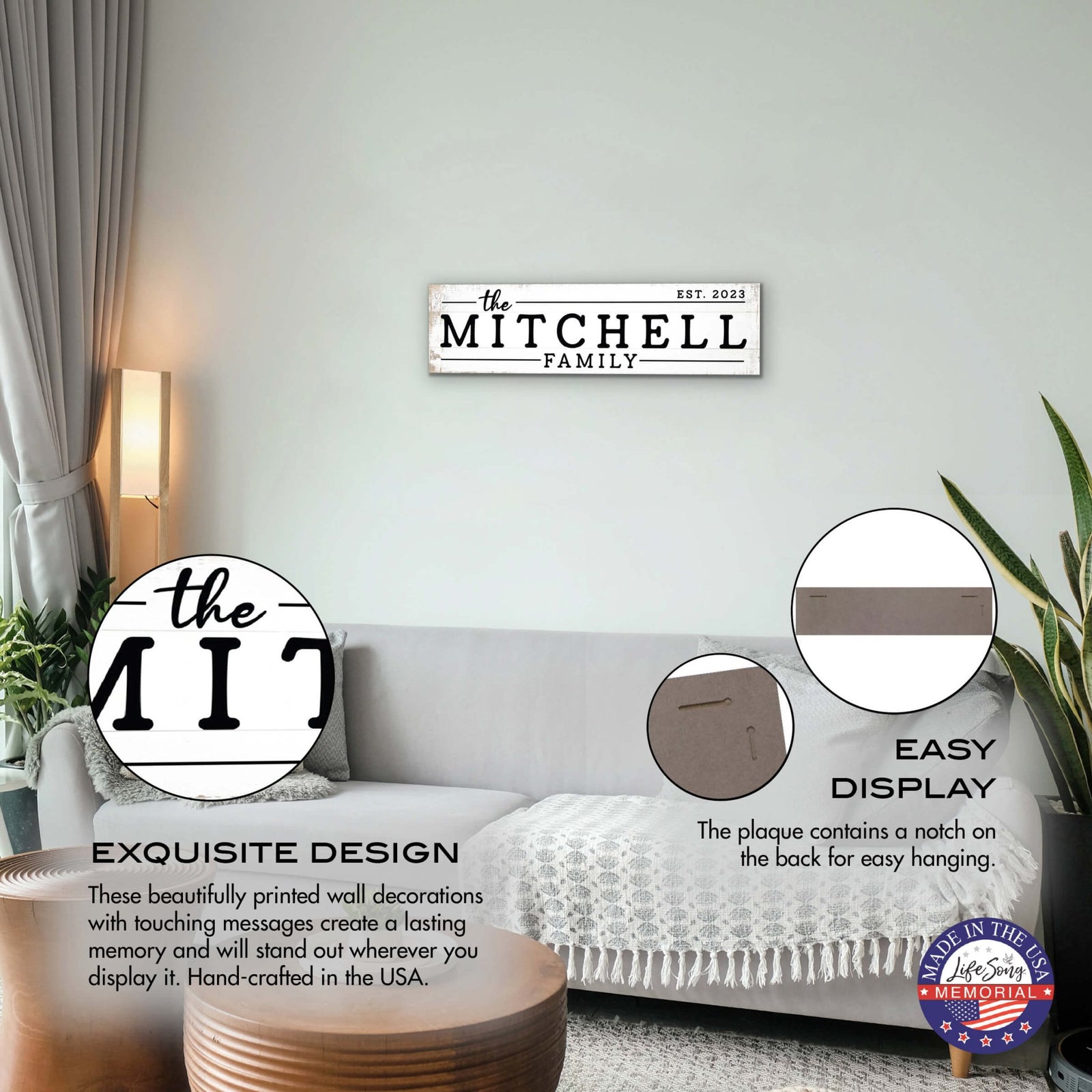 Personalized Wooden Family Name Wall Hanging Plaque for Home Décor - The Mitchell Family - LifeSong Milestones