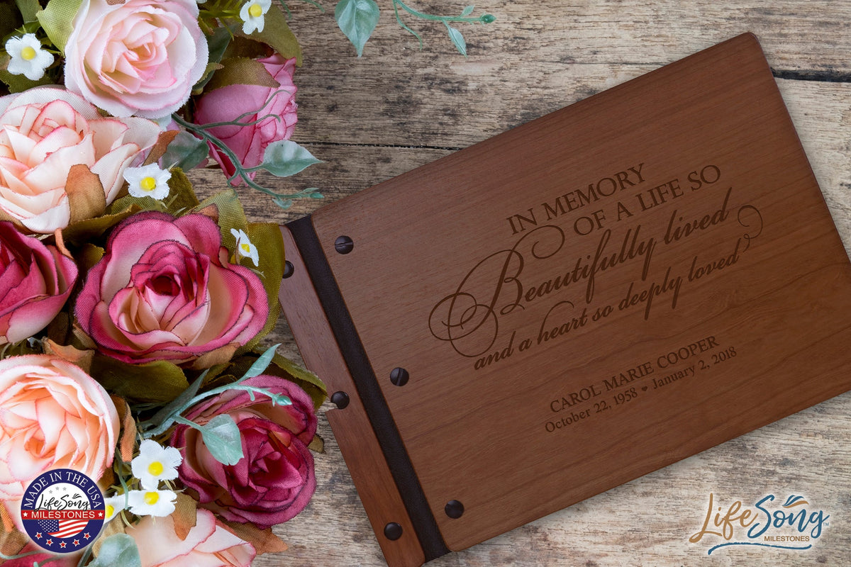 Personalized Wooden Funeral Guest Book For Memorial Service - In Memory Of A Life - LifeSong Milestones