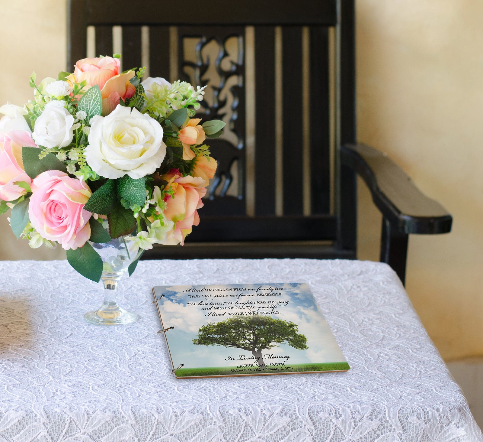 Personalized Wooden Funeral Service Guest Book - A Limb Has Fallen - LifeSong Milestones
