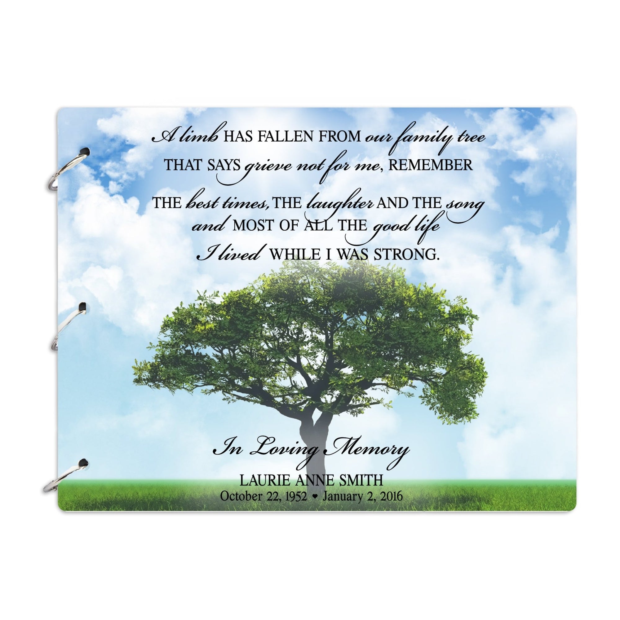 Personalized Wooden Funeral Service Guest Book - A Limb Has Fallen - LifeSong Milestones