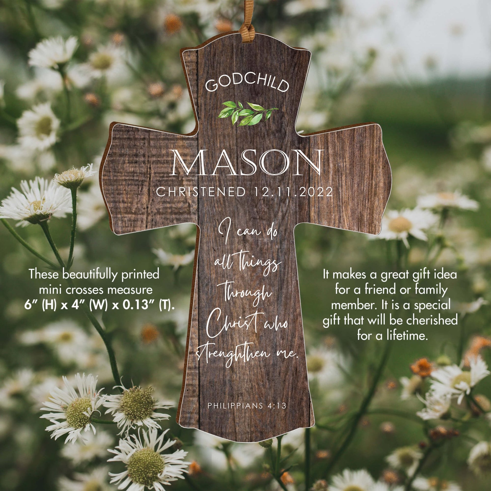 Personalized Wooden Hanging Mini Cross for Godchild - I Promise To Love You - LifeSong Milestones