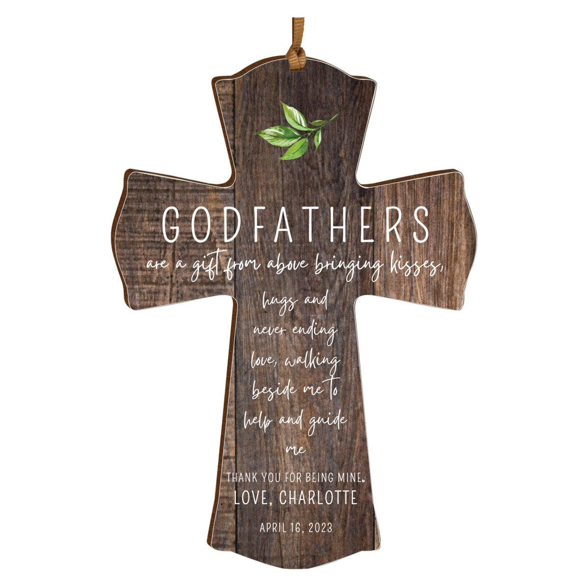 Personalized Wooden Hanging Mini Cross for Godfather - LifeSong Milestones