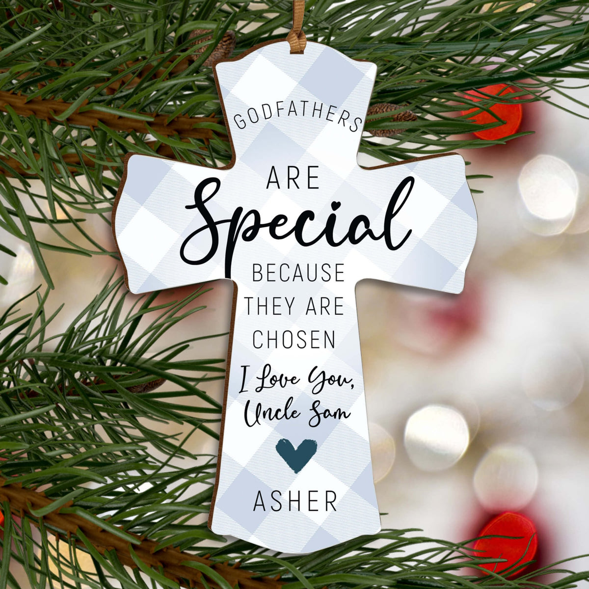 Personalized Wooden Hanging Mini Cross for Godfather - LifeSong Milestones