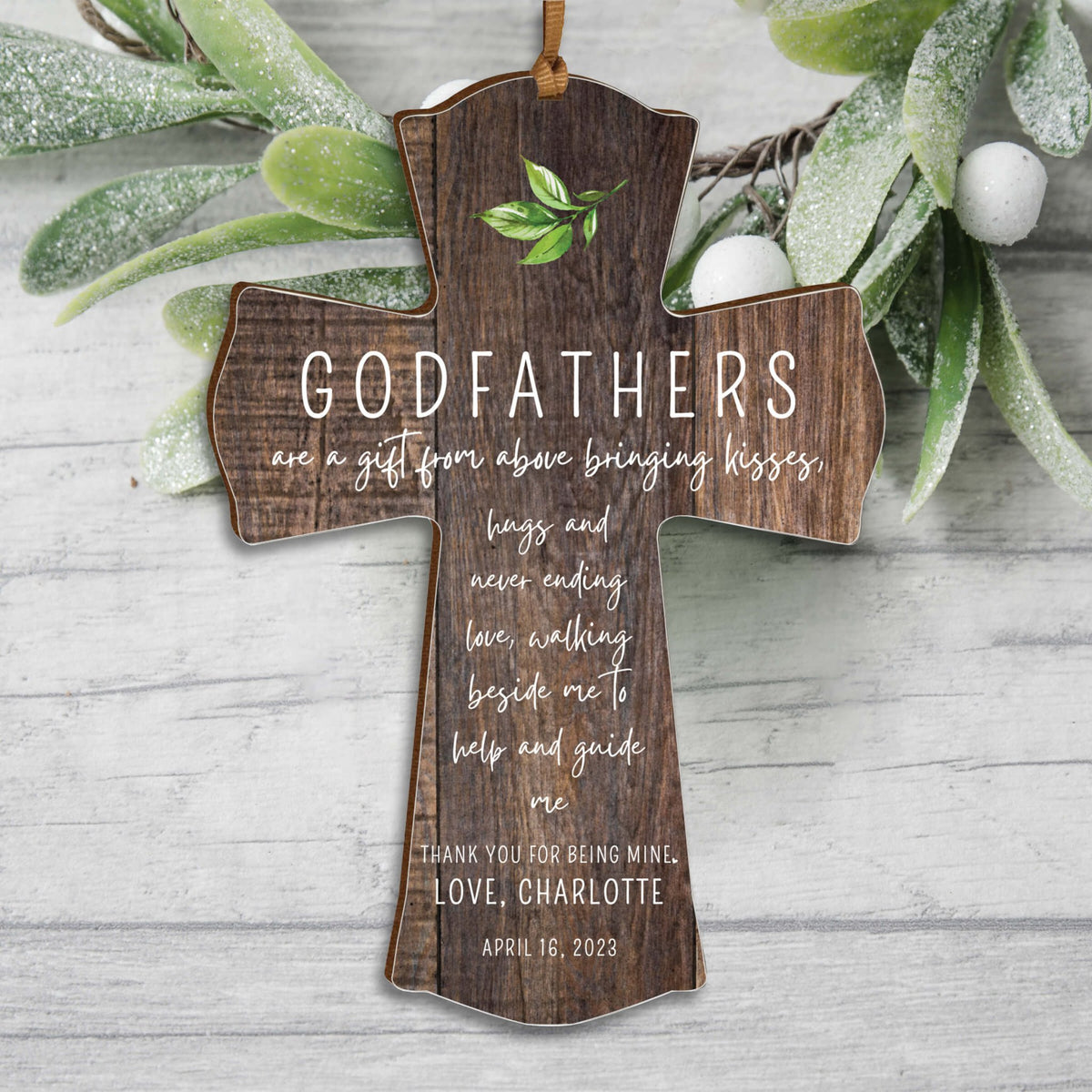 Personalized Wooden Hanging Mini Cross for Godfather - LifeSong Milestones