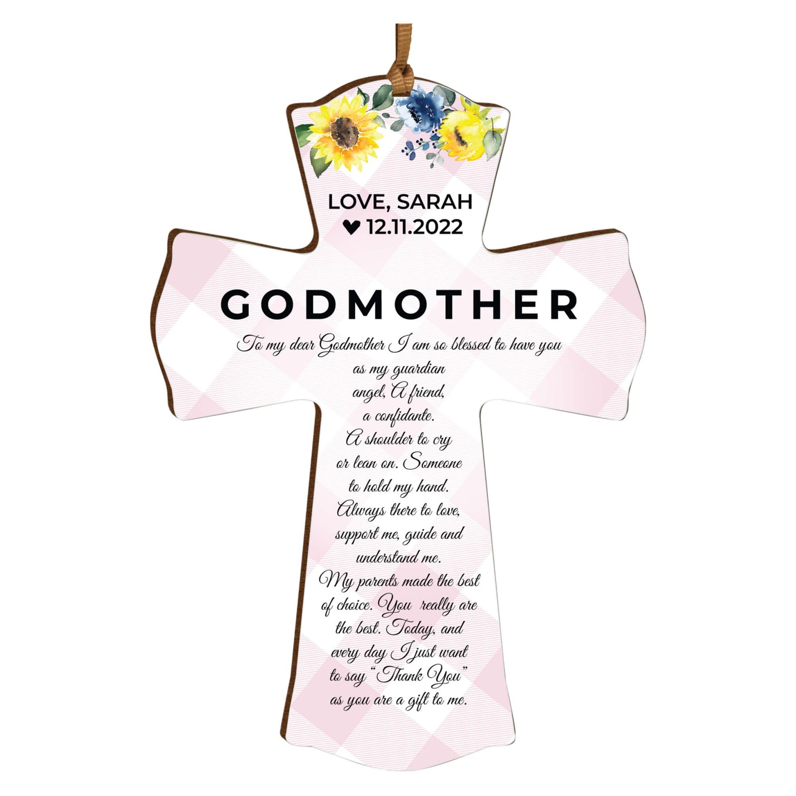 Personalized Wooden Hanging Mini Cross for Godmother - LifeSong Milestones