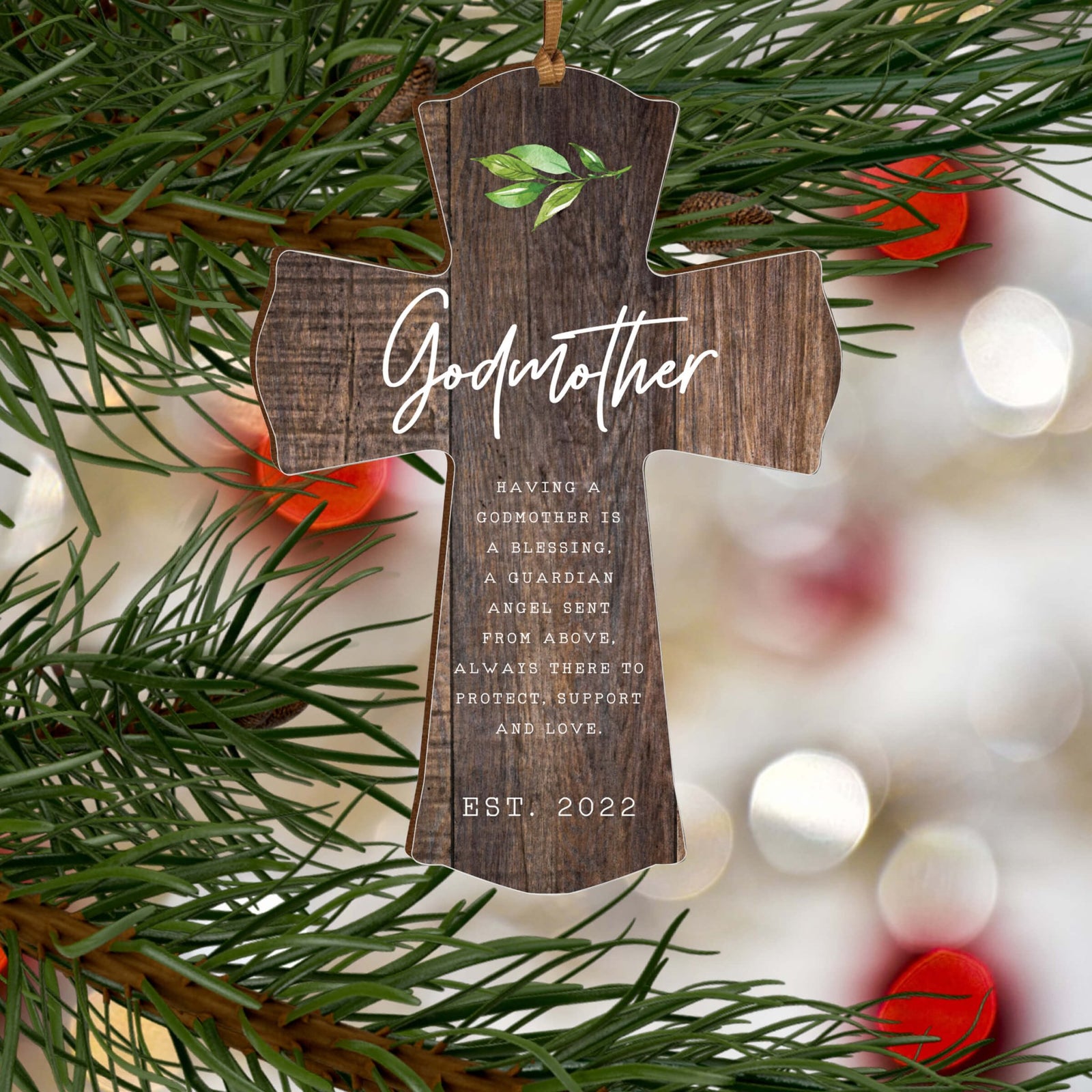 Personalized Wooden Hanging Mini Cross for Godmother - LifeSong Milestones