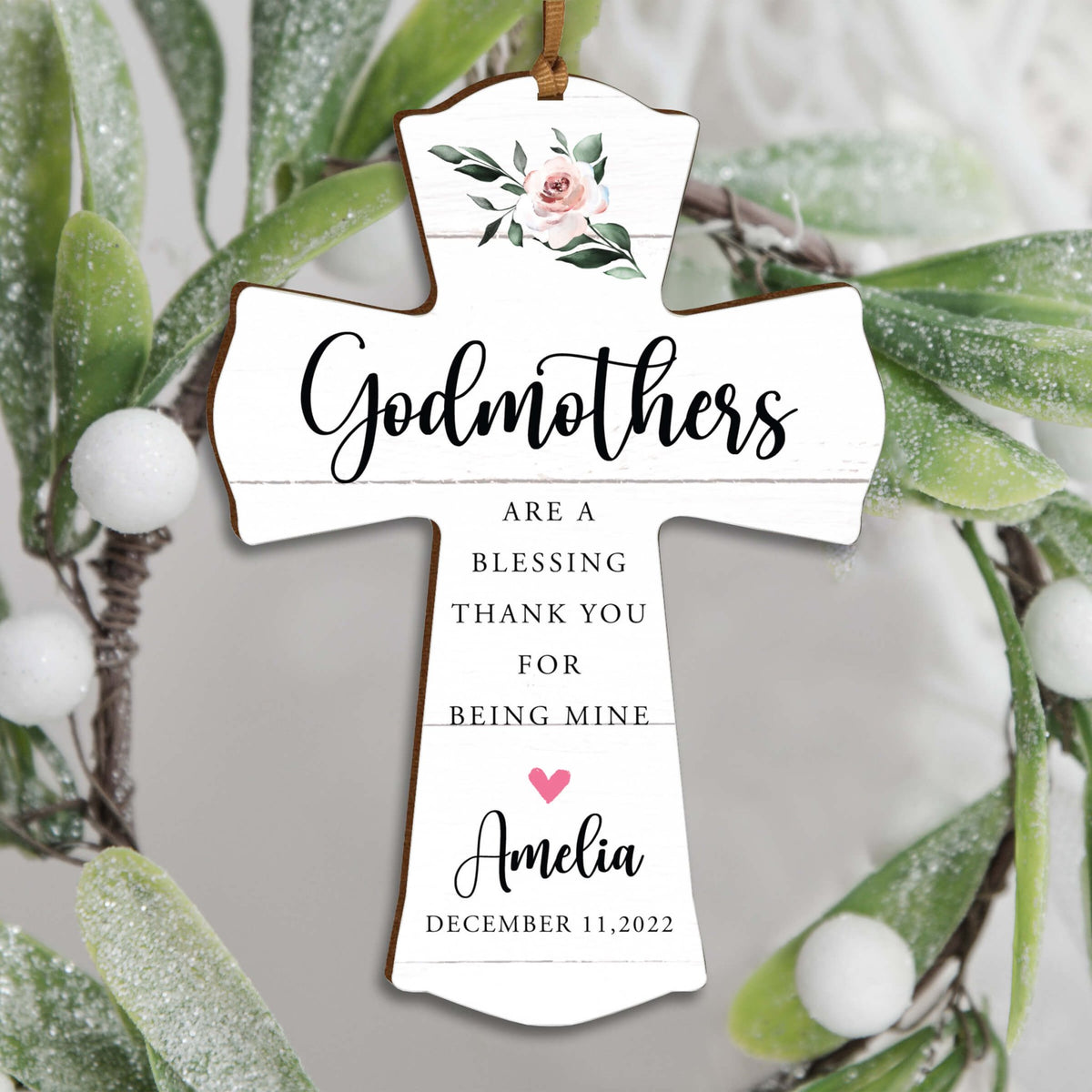 Personalized Wooden Hanging Mini Cross for Godmother - LifeSong Milestones
