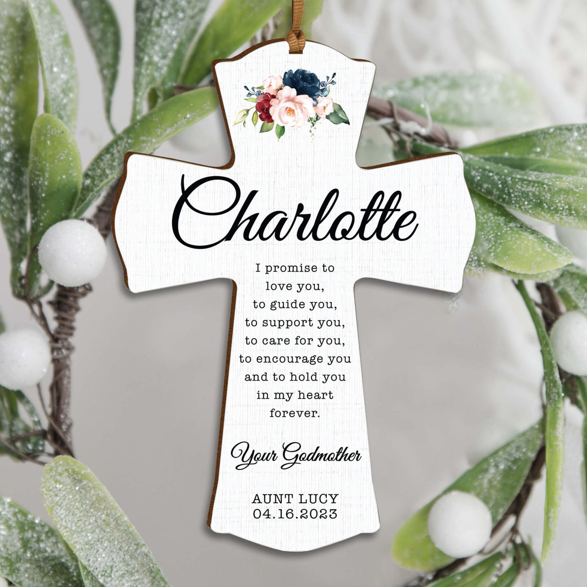 Personalized Wooden Hanging Mini Cross for Godmother - LifeSong Milestones