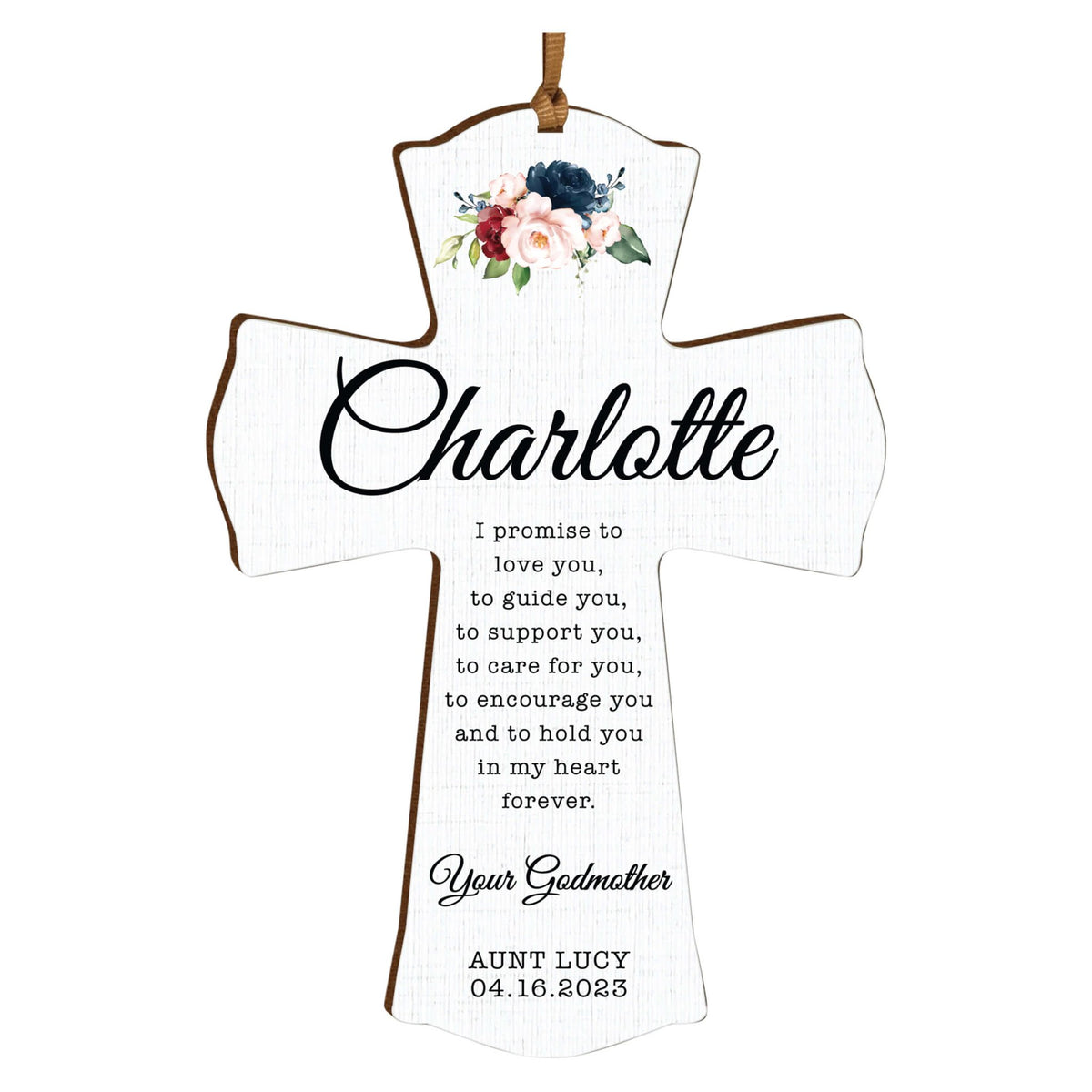 Personalized Wooden Hanging Mini Cross for Godmother - LifeSong Milestones