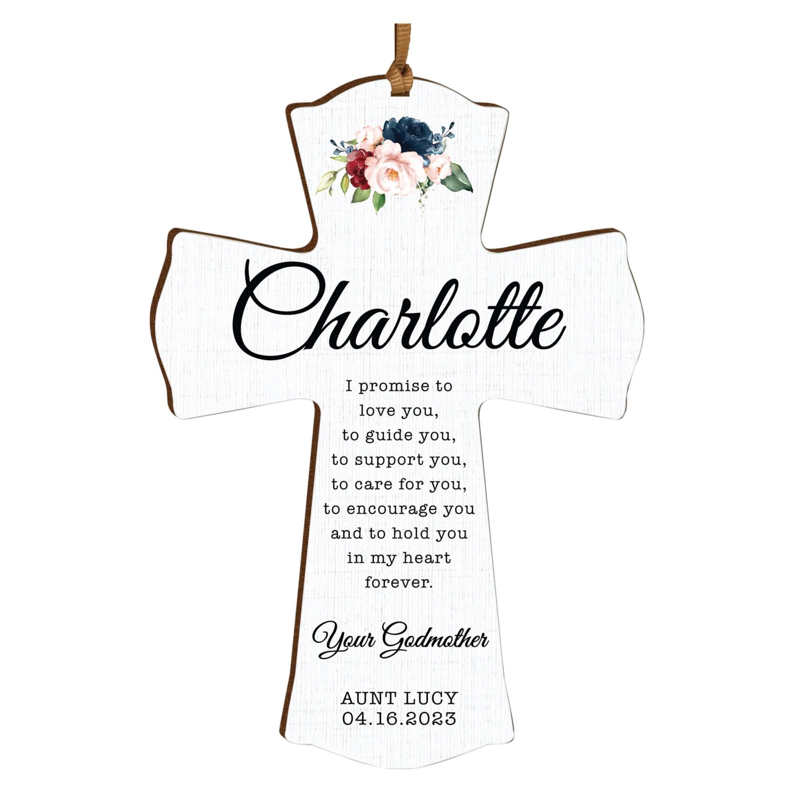 Personalized Wooden Hanging Mini Cross for Godmother - LifeSong Milestones