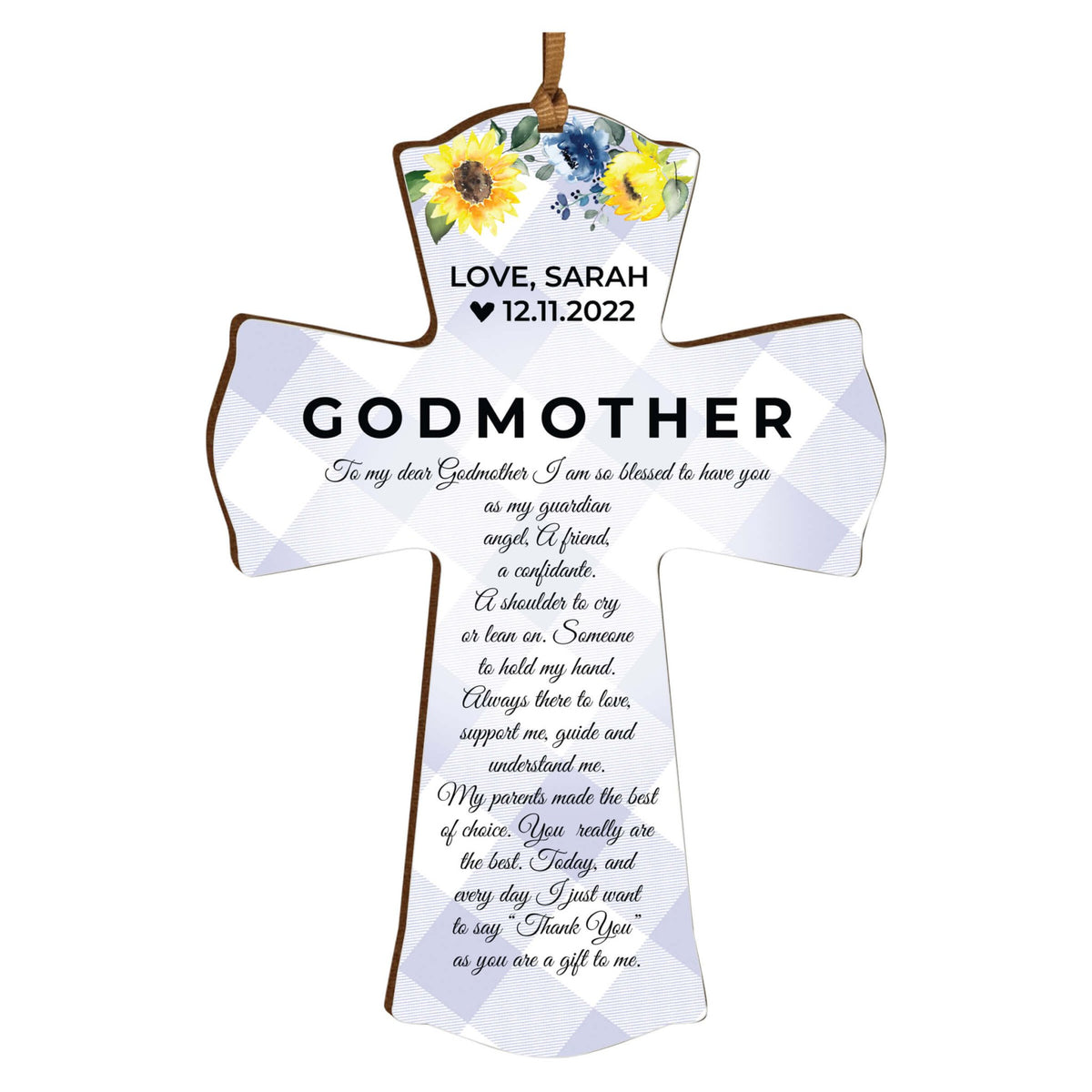 Personalized Wooden Hanging Mini Cross for Godmother - LifeSong Milestones