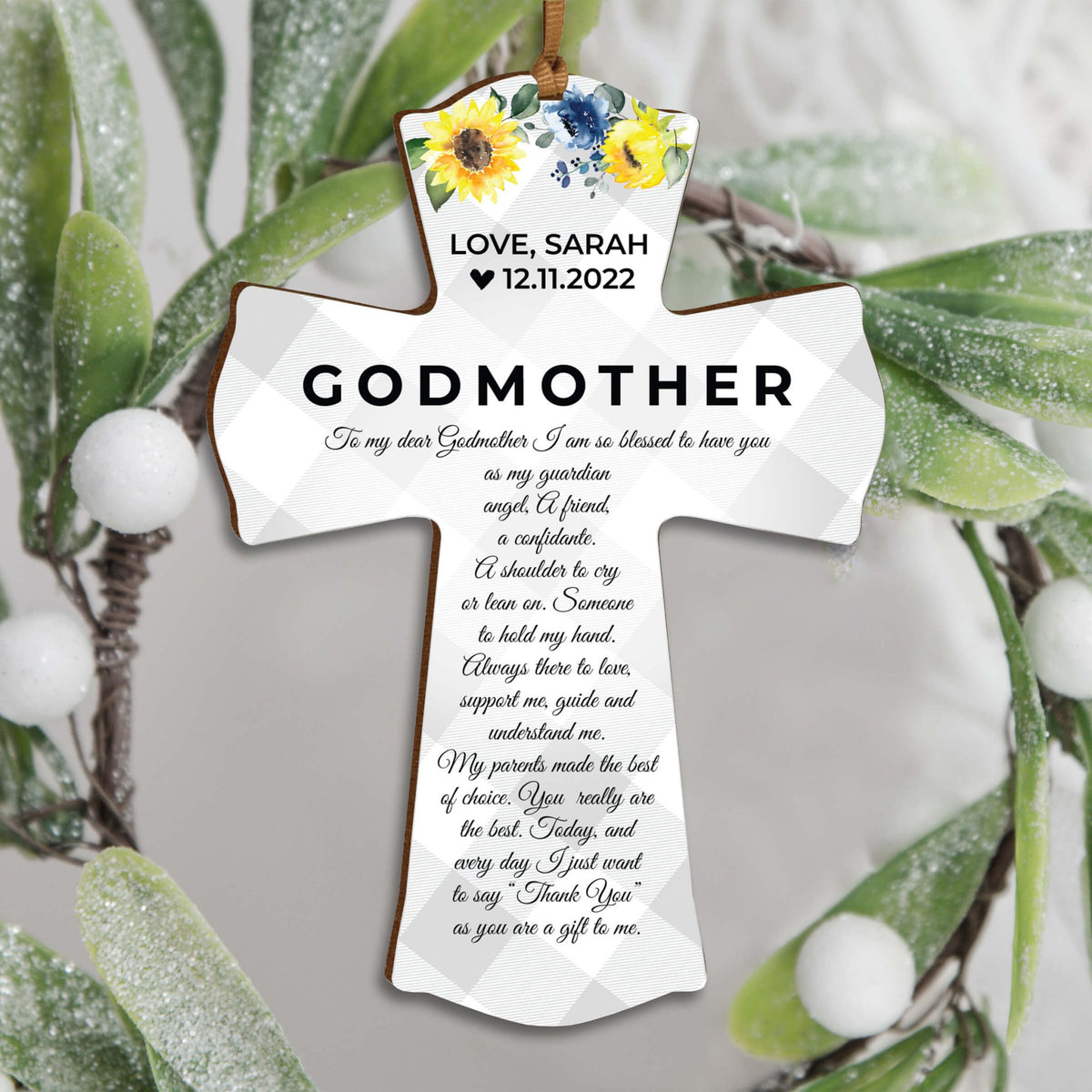 Personalized Wooden Hanging Mini Cross for Godmother - LifeSong Milestones