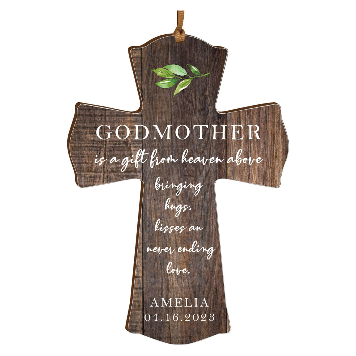 Personalized Wooden Hanging Mini Cross for Godmother - LifeSong Milestones