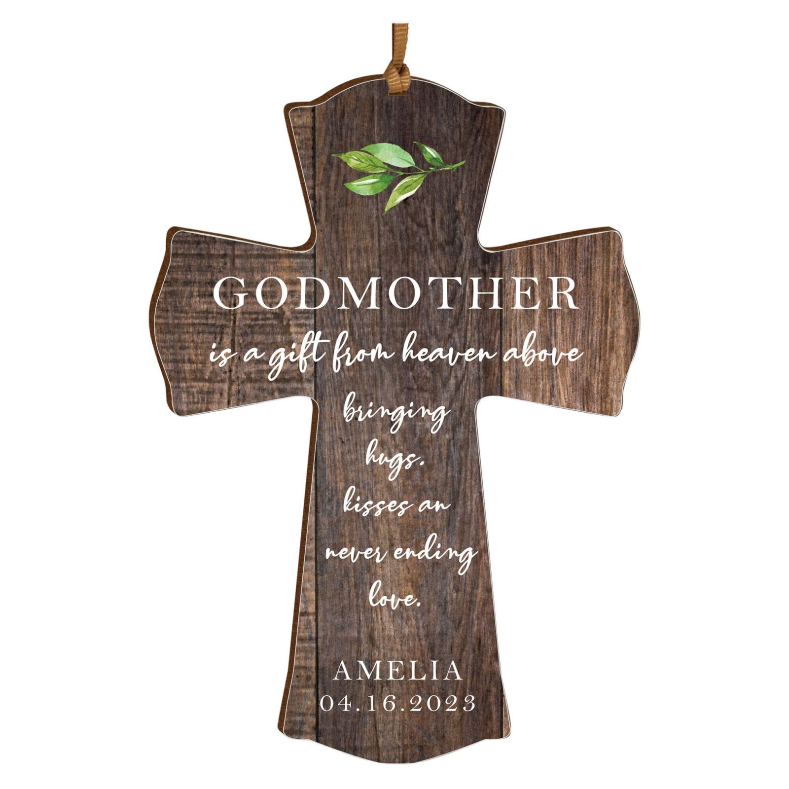 Personalized Wooden Hanging Mini Cross for Godmother - LifeSong Milestones