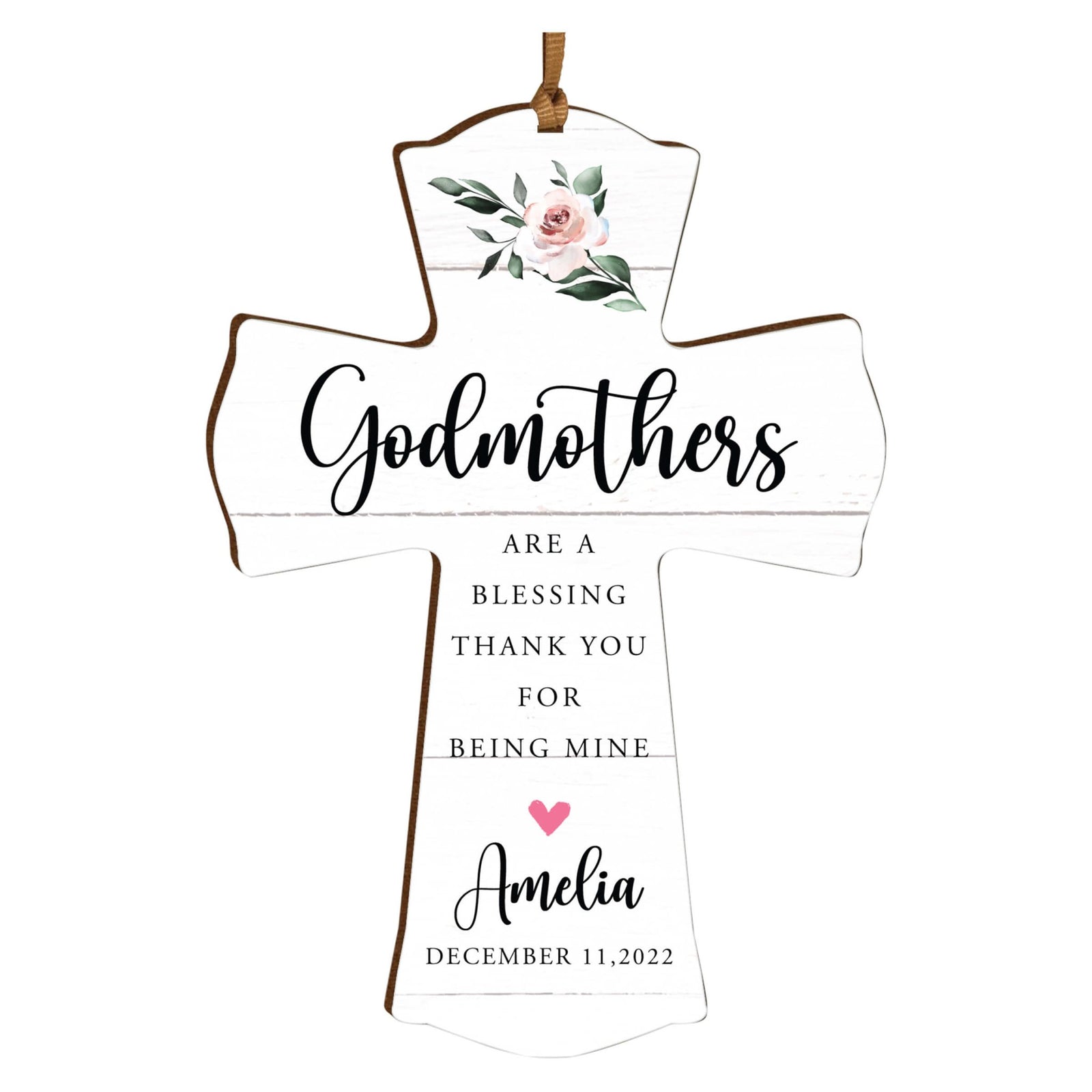 Personalized Wooden Hanging Mini Cross for Godmother - LifeSong Milestones