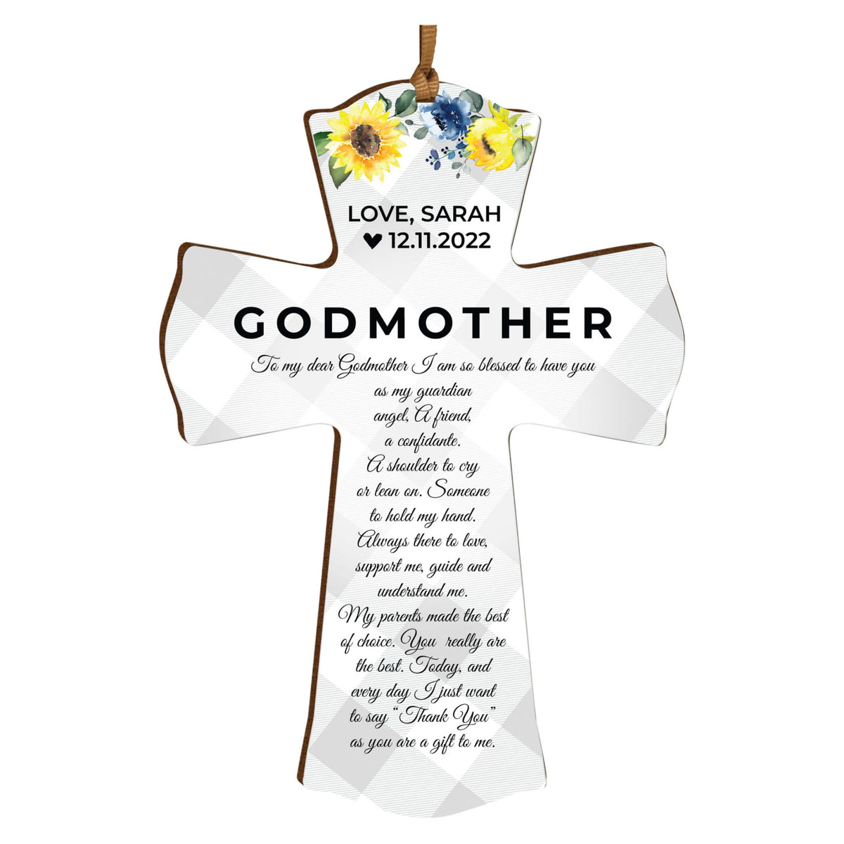 Personalized Wooden Hanging Mini Cross for Godmother - LifeSong Milestones
