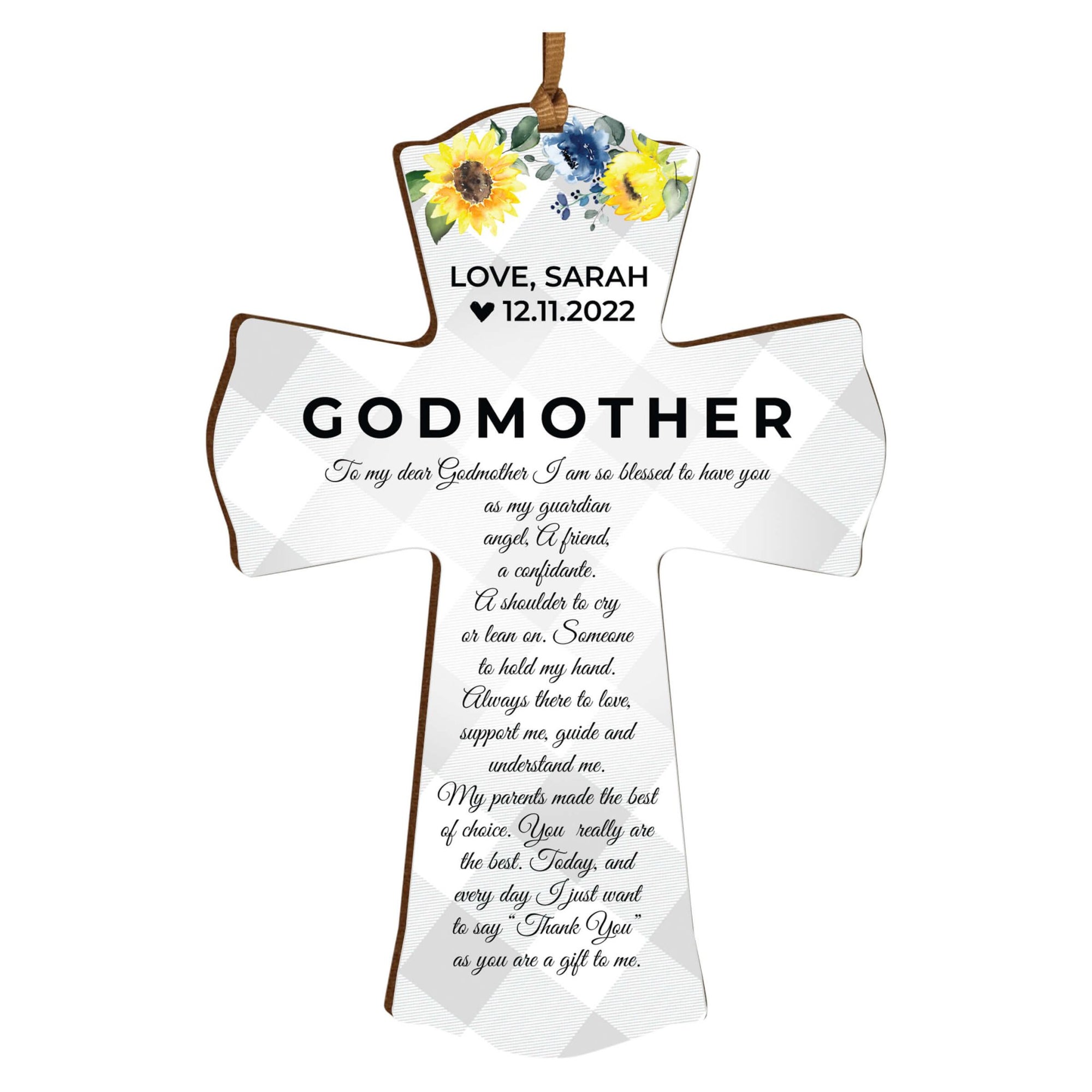 Personalized Wooden Hanging Mini Cross for Godmother - LifeSong Milestones