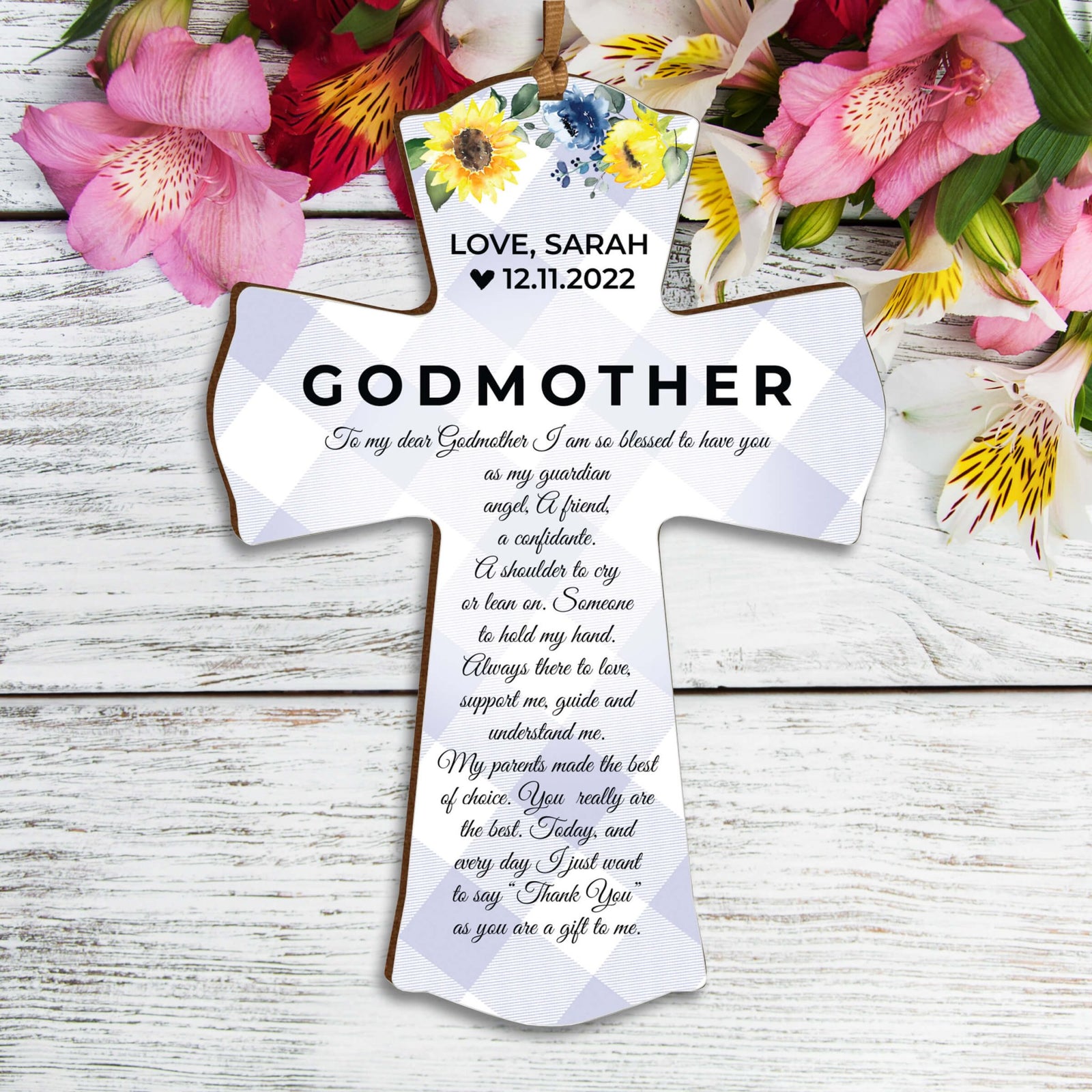 Personalized Wooden Hanging Mini Cross for Godmother - LifeSong Milestones