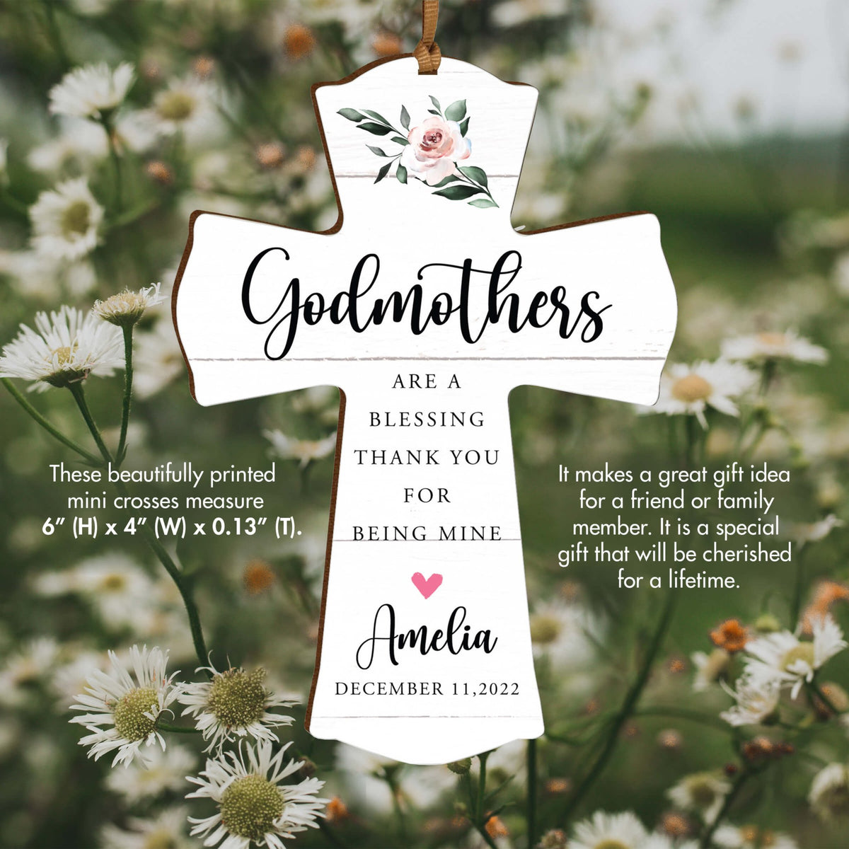 Personalized Wooden Hanging Mini Cross for Godmother - LifeSong Milestones