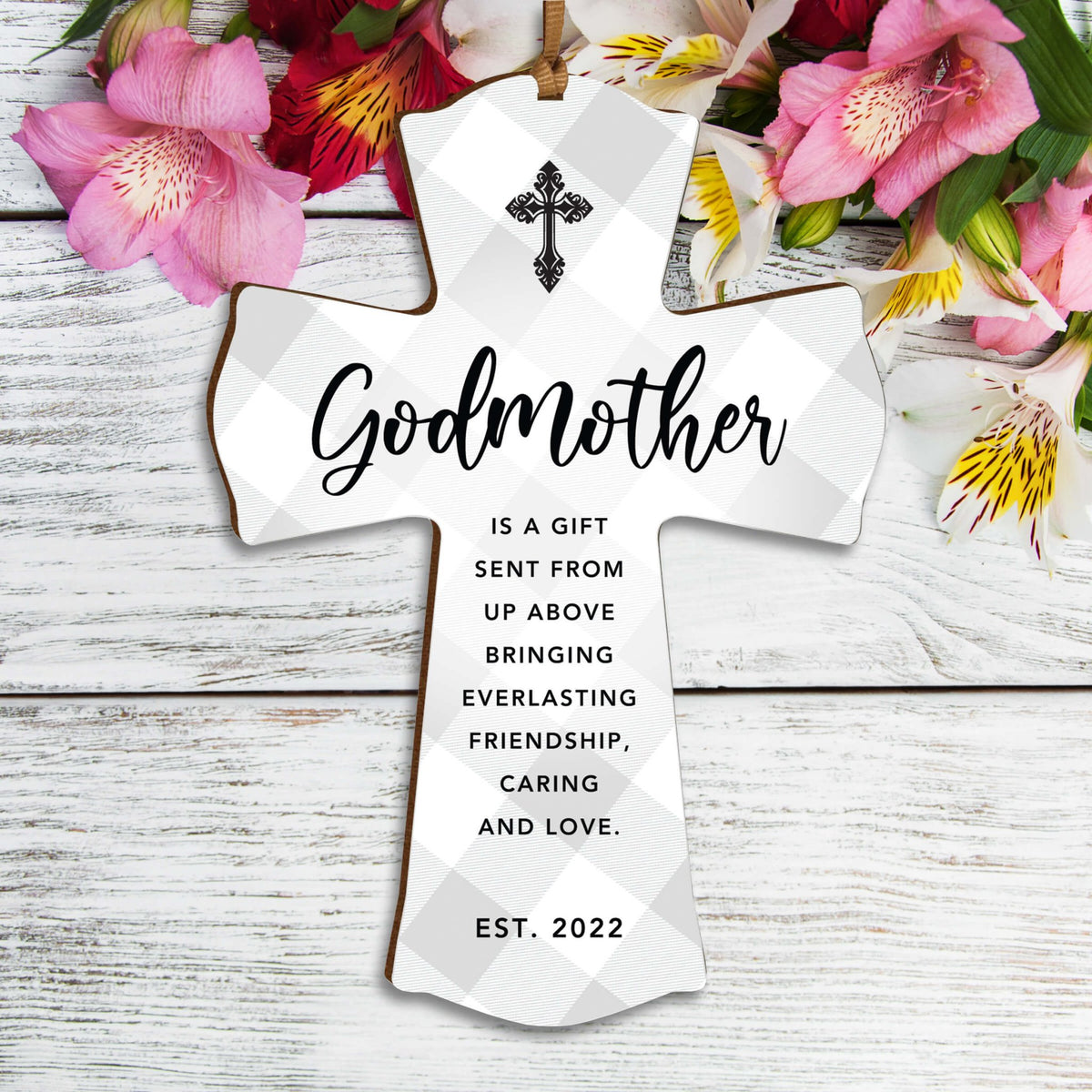 Personalized Wooden Hanging Mini Cross for Godmother - LifeSong Milestones