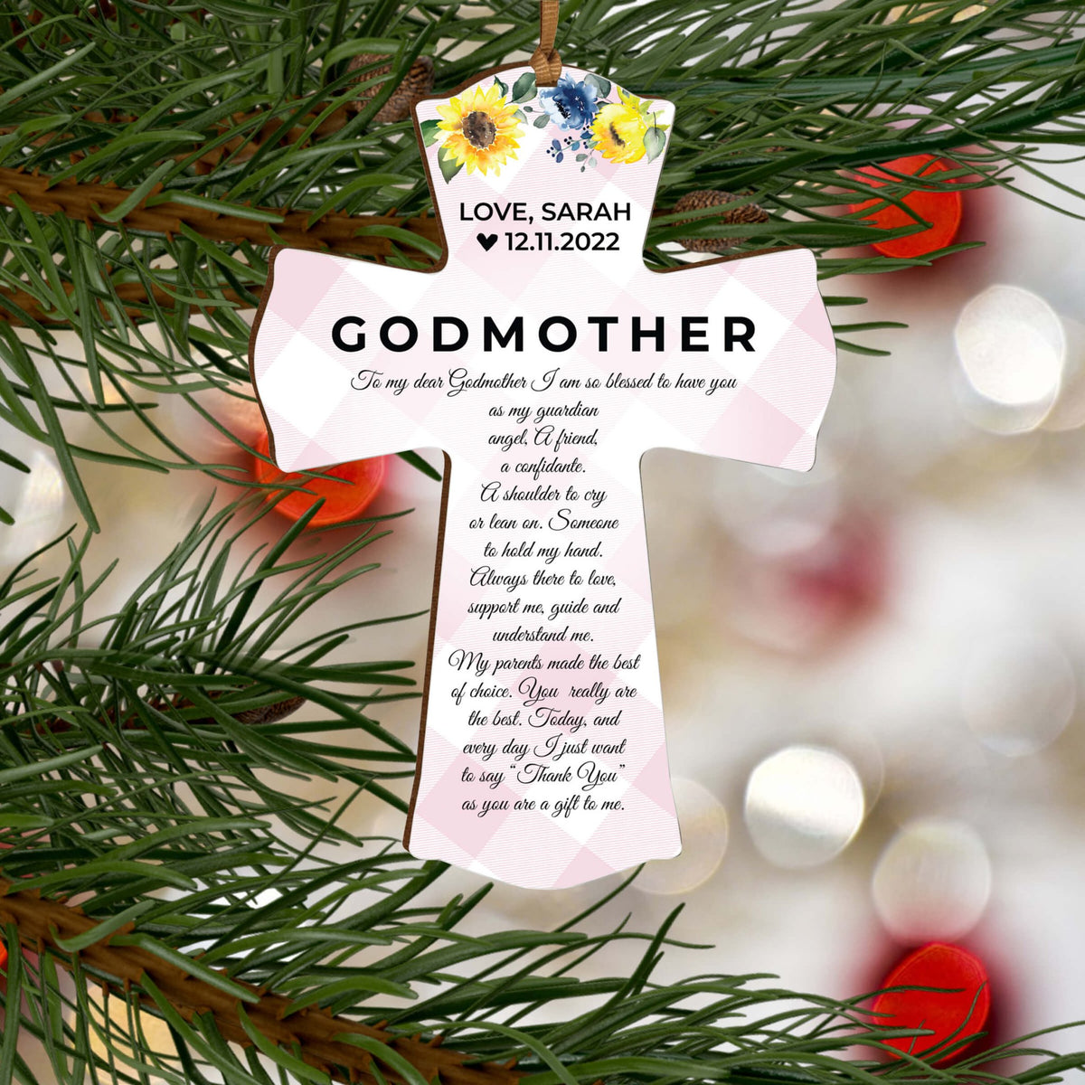 Personalized Wooden Hanging Mini Cross for Godmother - LifeSong Milestones