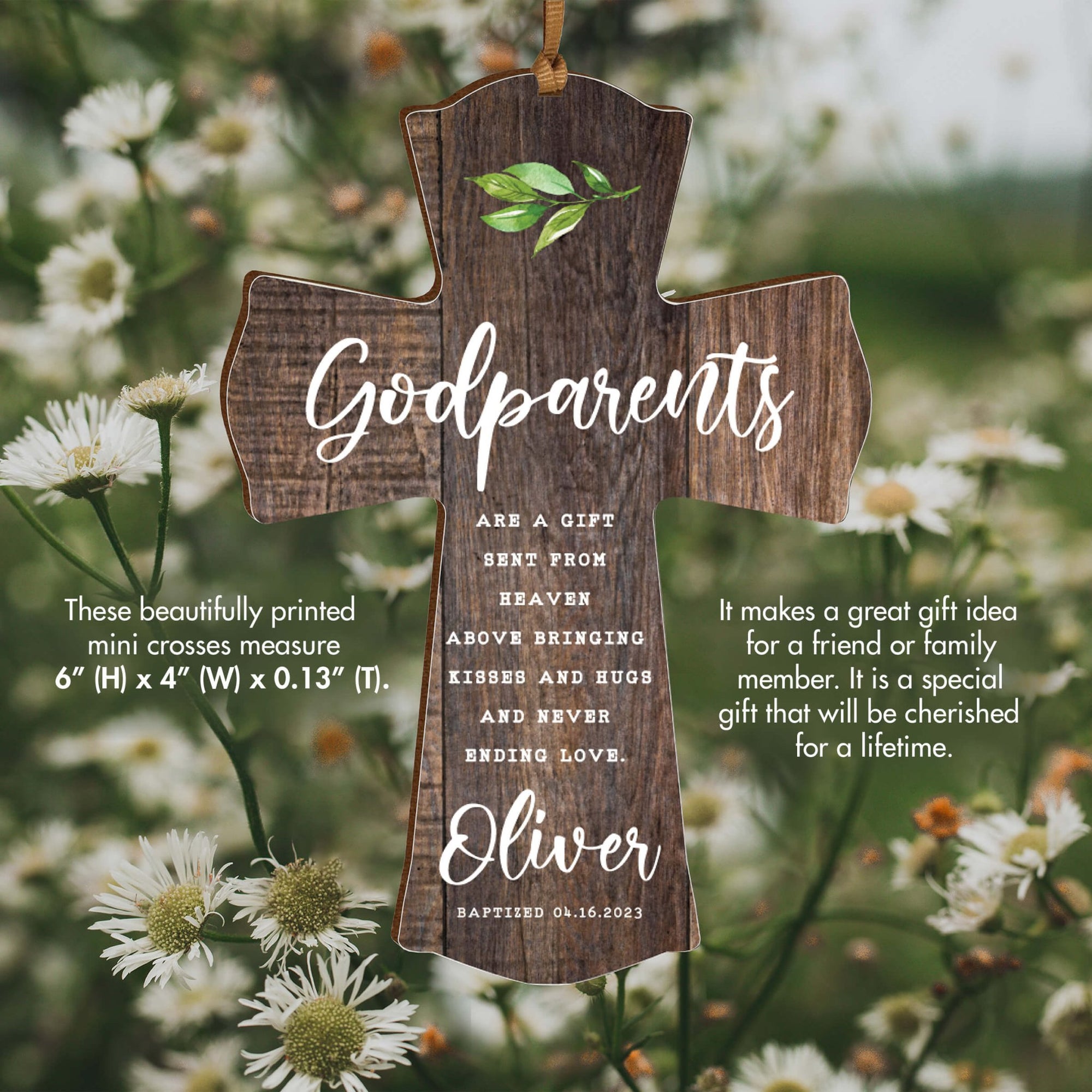 Personalized Wooden Hanging Mini Cross for Godparents - LifeSong Milestones
