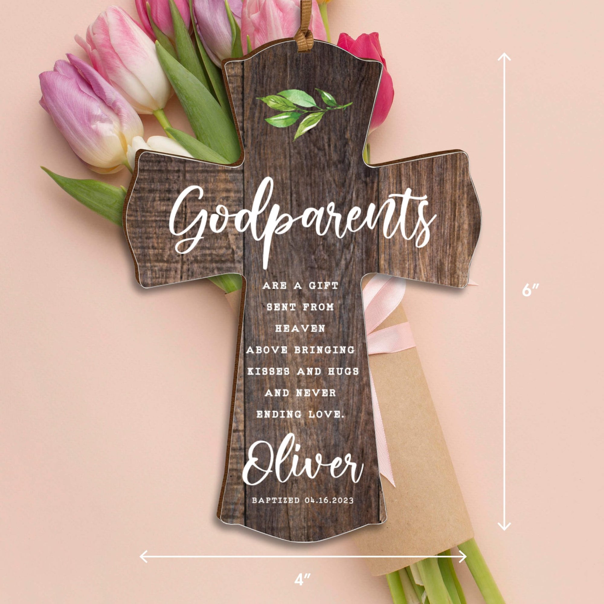 Personalized Wooden Hanging Mini Cross for Godparents - LifeSong Milestones