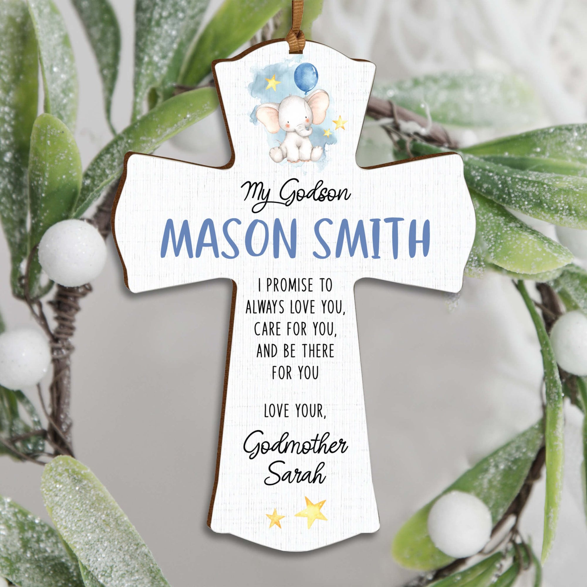 Personalized Wooden Hanging Mini Cross for Godson - LifeSong Milestones