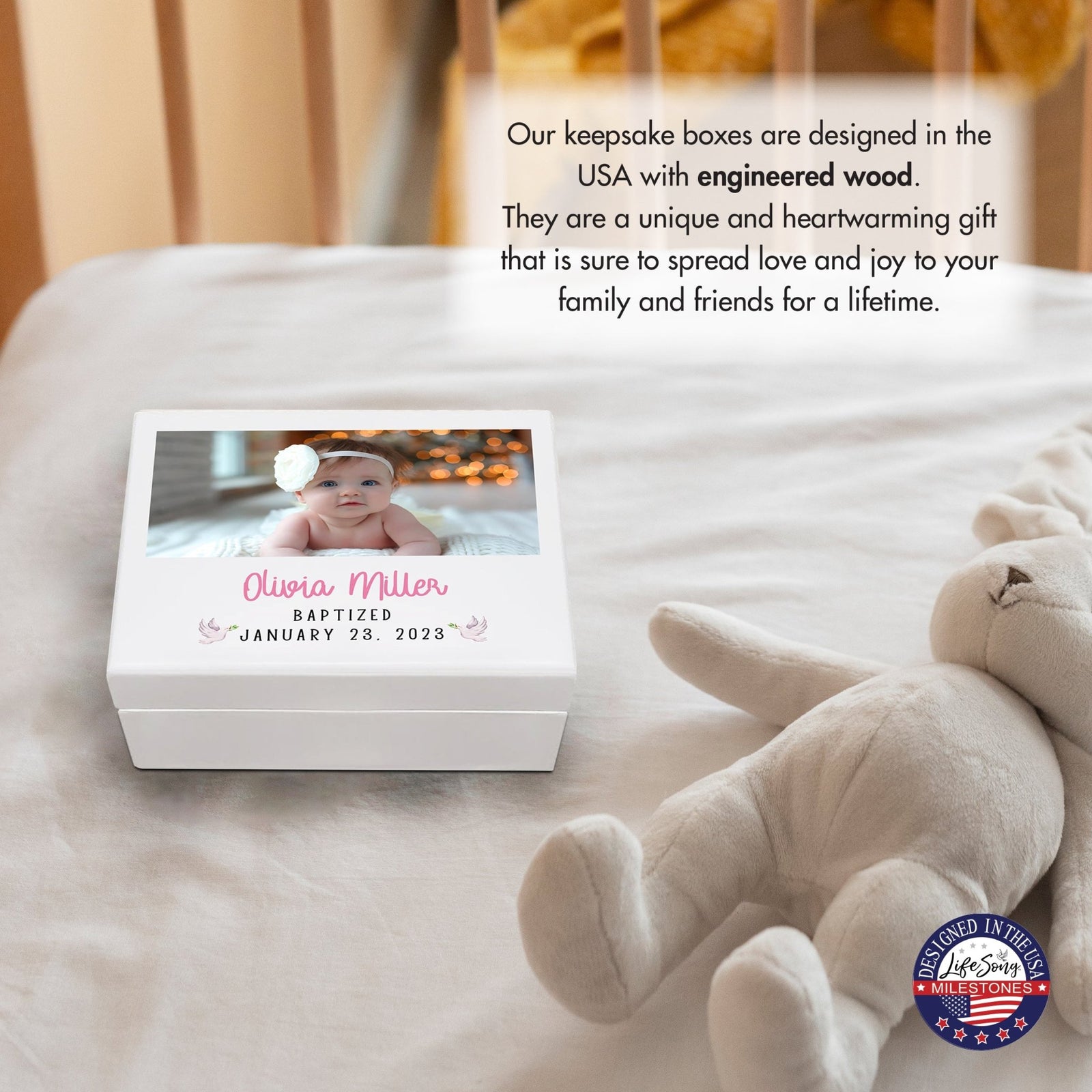 Personalized Wooden Keepsake Box for Baby Boy Girl| Baptism Baby Dedication Birthday Jewelry Keepsake Box - LifeSong Milestones