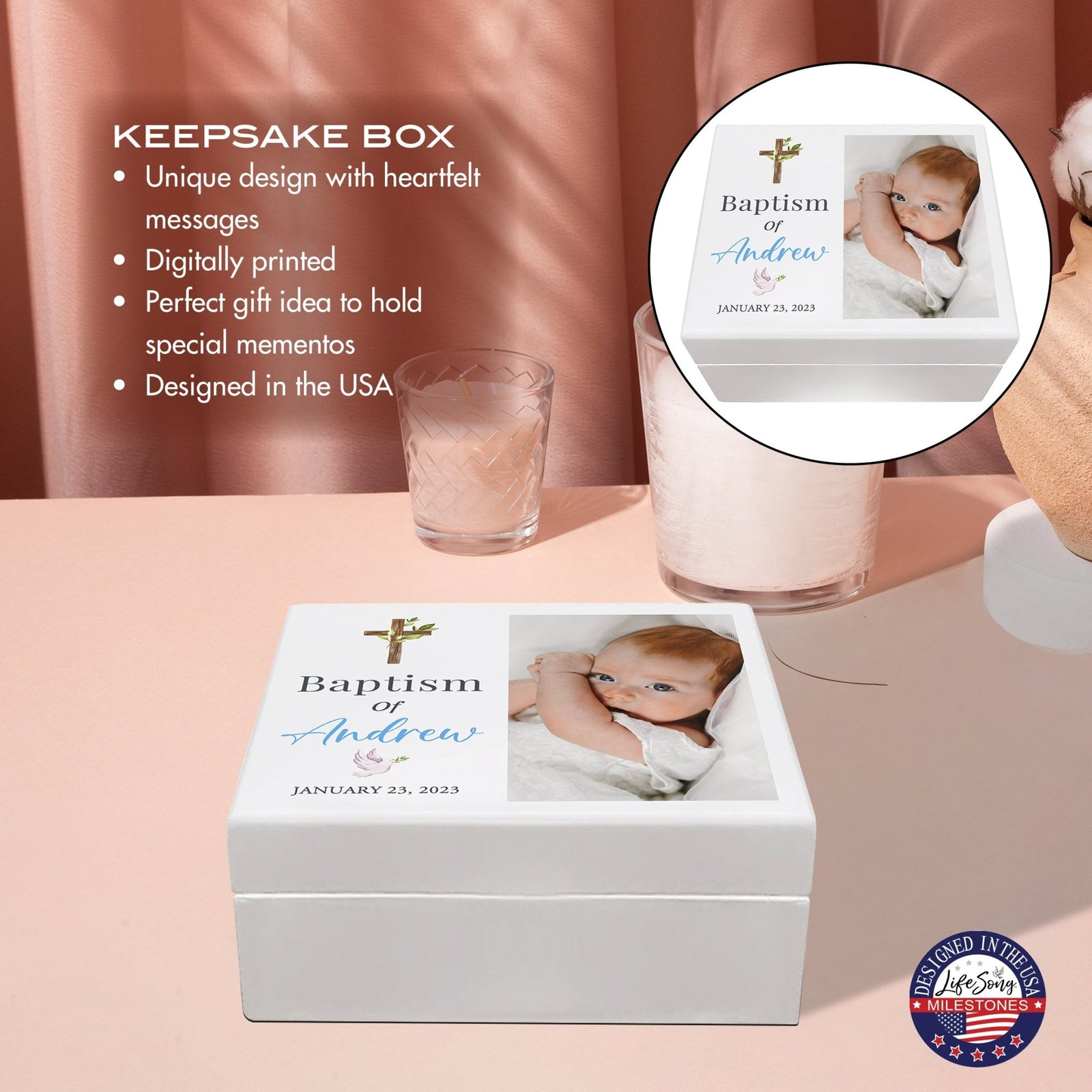 Personalized Wooden Keepsake Box for Baby Boy Girl| Baptism Baby Dedication Birthday Jewelry Keepsake Box - LifeSong Milestones