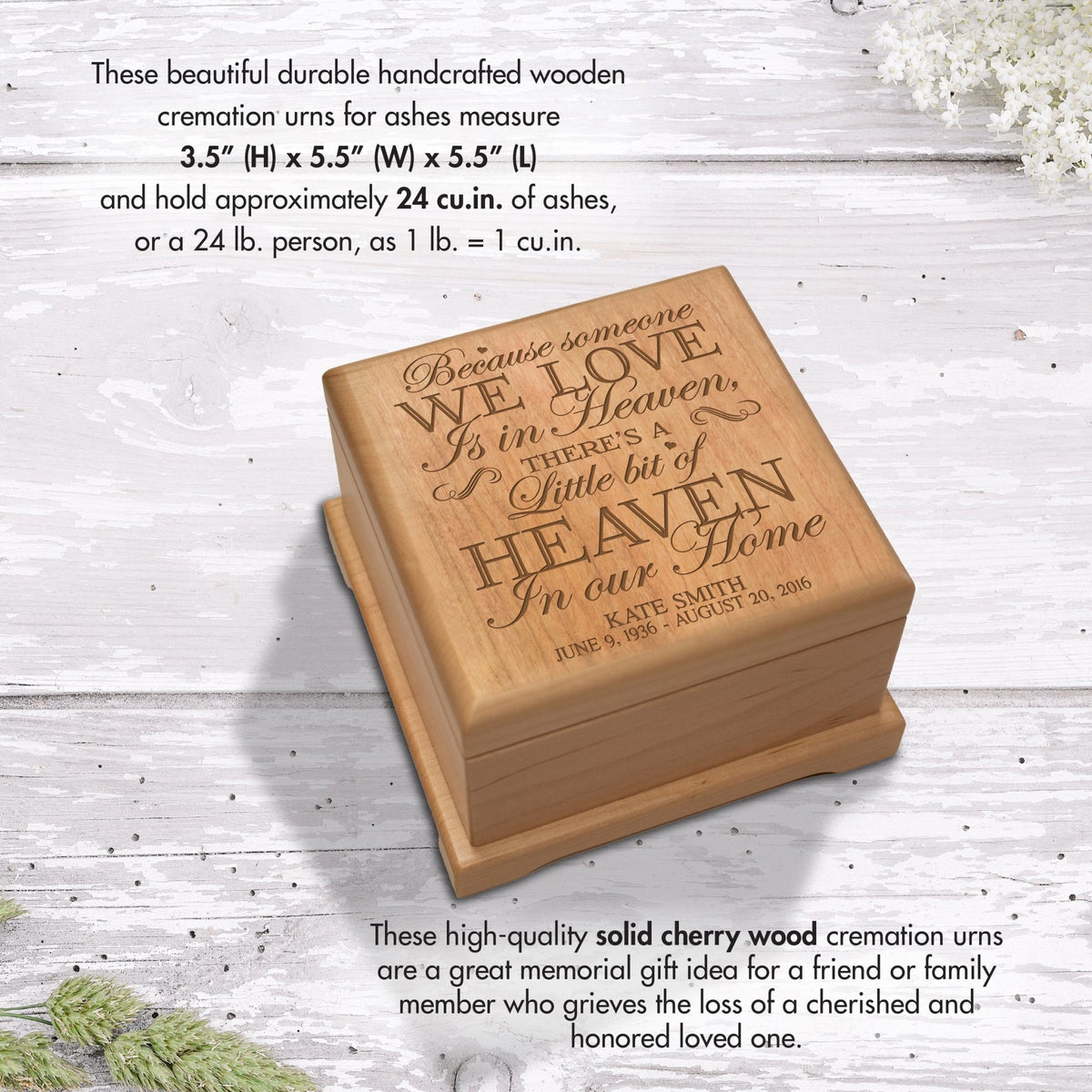Personalized Wooden Keepsake Urn For Memorial Tributes - Because Someone We Love - LifeSong Milestones