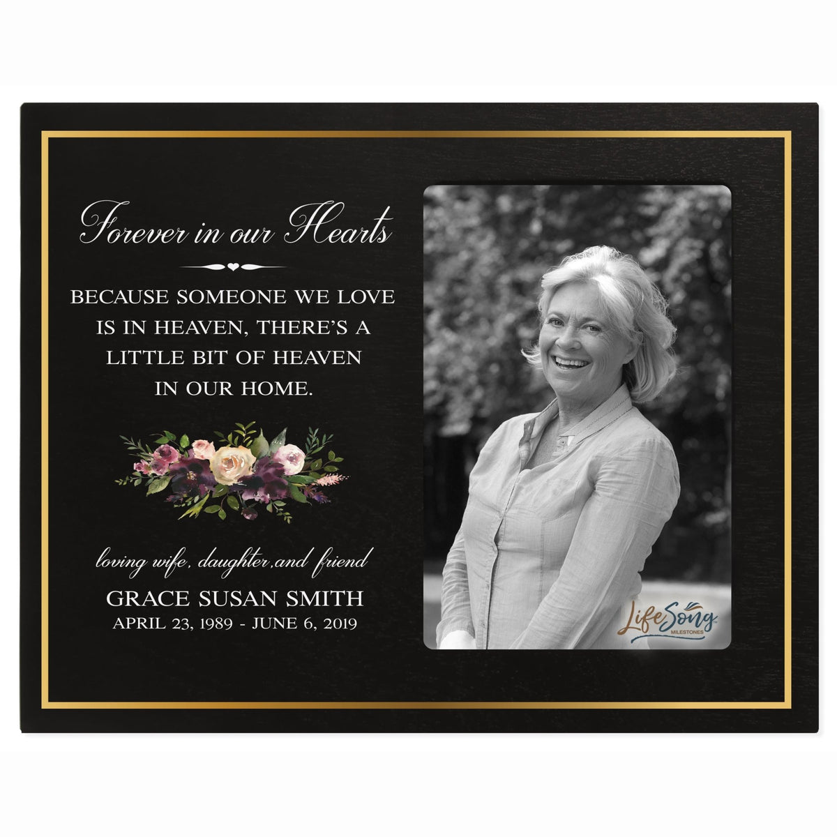 Personalized Wooden Memorial 8x10 Pictuer Frame holds 4x6 photo Forever In Our Hearts Burgundy - LifeSong Milestones