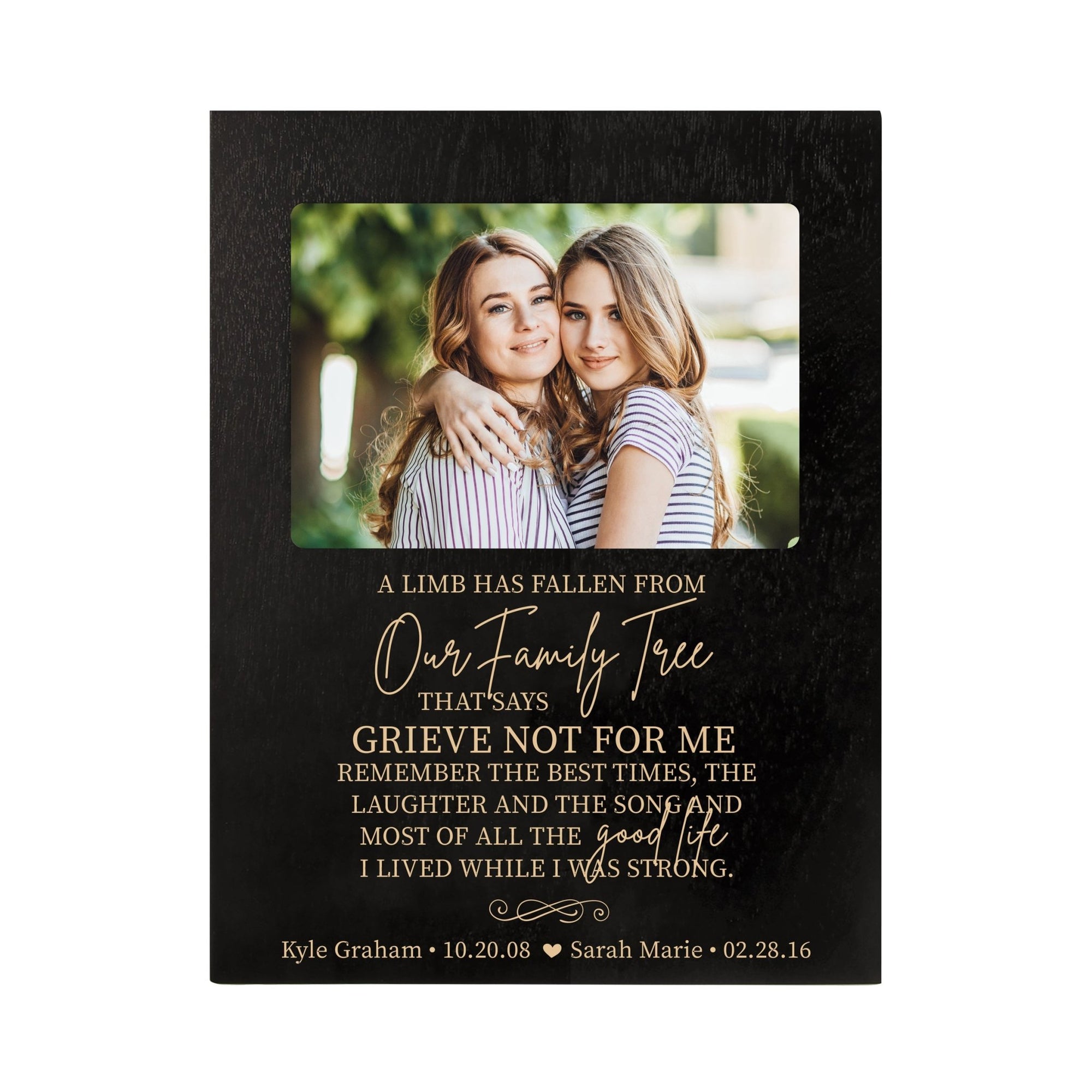Personalized Wooden Memorial 8x10 Picture Frame holds 4x6 photo A Limb Has Fallen - LifeSong Milestones