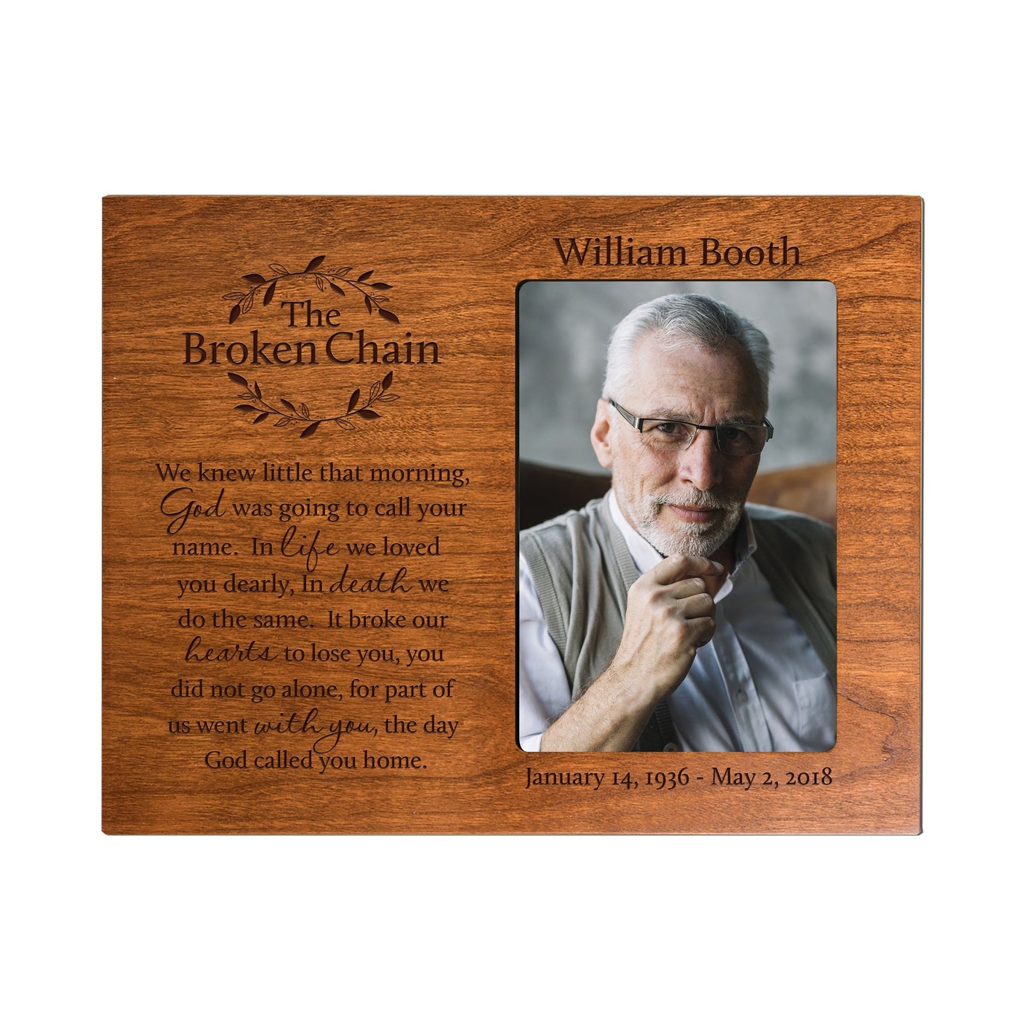 Personalized Wooden Memorial 8x10 Picture Frame holds 4x6 photo Broken Chain (wreath) - LifeSong Milestones