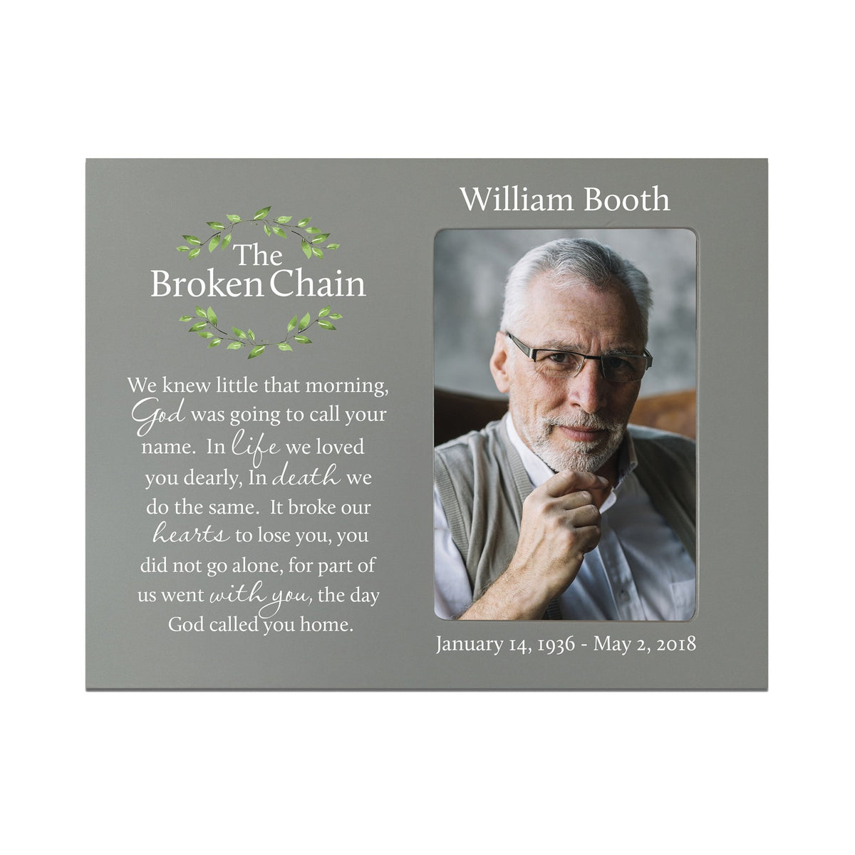 Personalized Wooden Memorial 8x10 Picture Frame holds 4x6 photo Broken Chain (wreath) - LifeSong Milestones