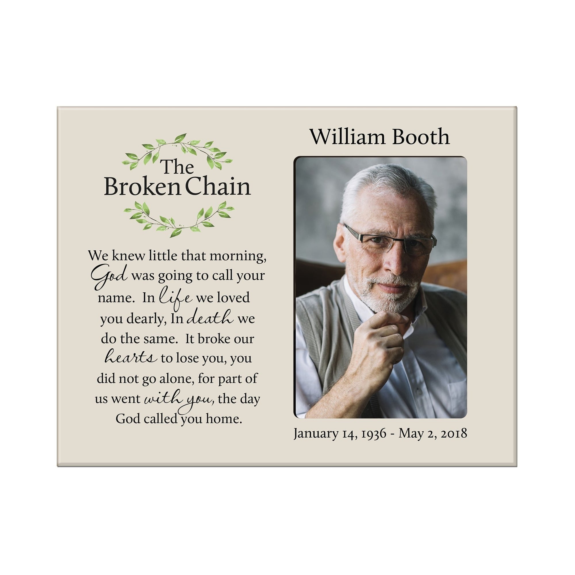 Personalized Wooden Memorial 8x10 Picture Frame holds 4x6 photo Broken Chain (wreath) - LifeSong Milestones