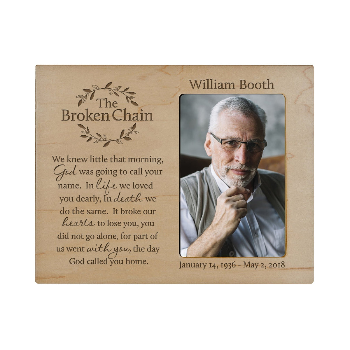 Personalized Wooden Memorial 8x10 Picture Frame holds 4x6 photo Broken Chain (wreath) - LifeSong Milestones