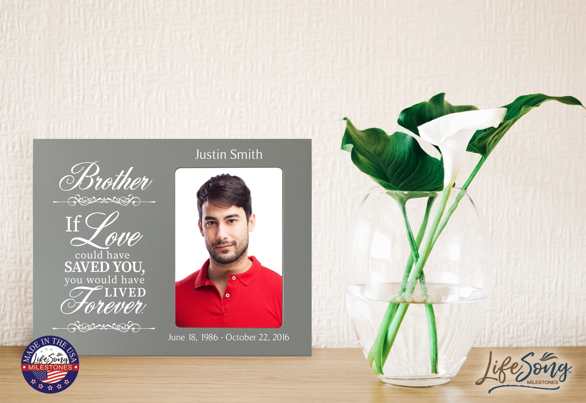 Personalized Wooden Memorial 8x10 Picture Frame holds 4x6 photo Brother, If Love Could - LifeSong Milestones